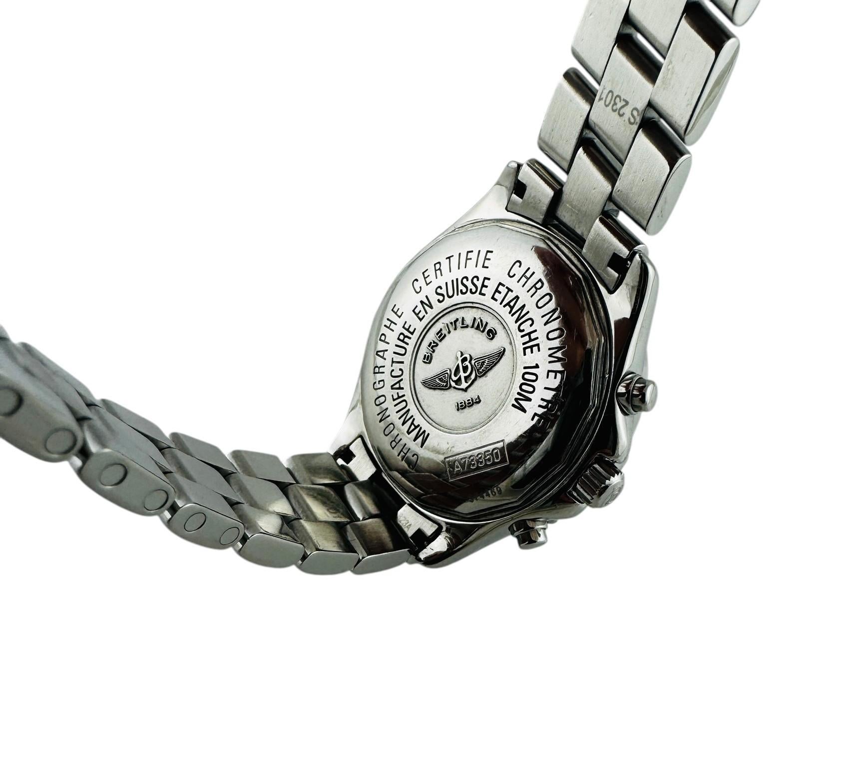 Breitling Colt Chronograph A73350 Silver Blue Dial Quartz Watch #20813 In Good Condition For Sale In Washington Depot, CT