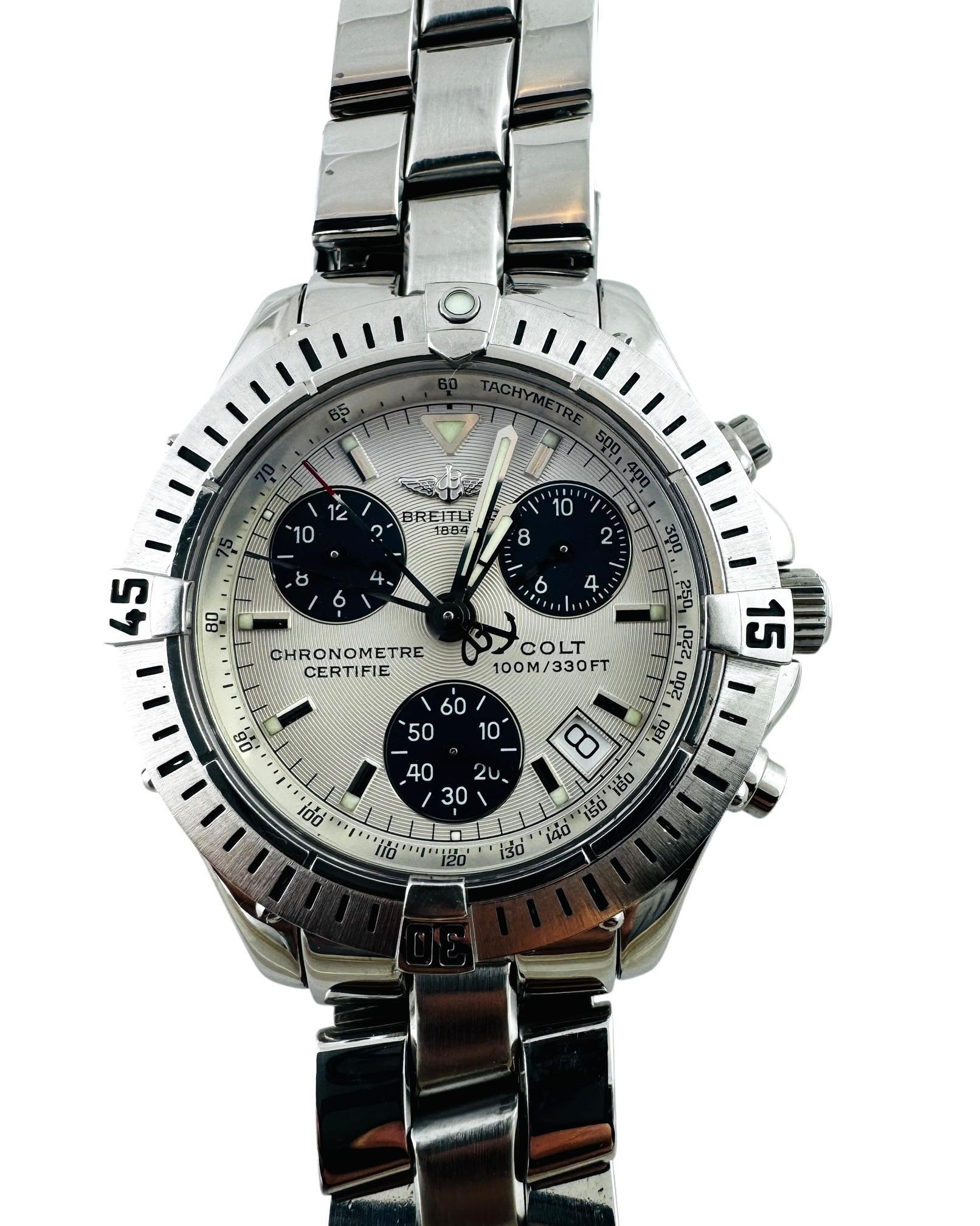 Breitling Colt Chronograph A73350 Silver Blue Dial Quartz Watch #20813