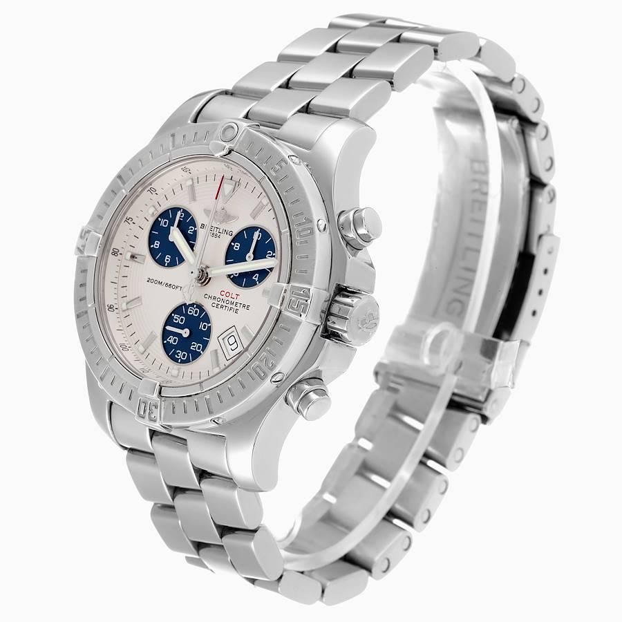 Breitling Colt Chronograph Silber Zifferblatt Blaue Subdials Stahl-Herrenuhr A73380 1