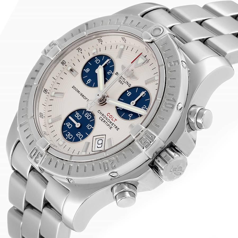 Breitling Colt Chronograph Silber Zifferblatt Blaue Subdials Stahl-Herrenuhr A73380 2