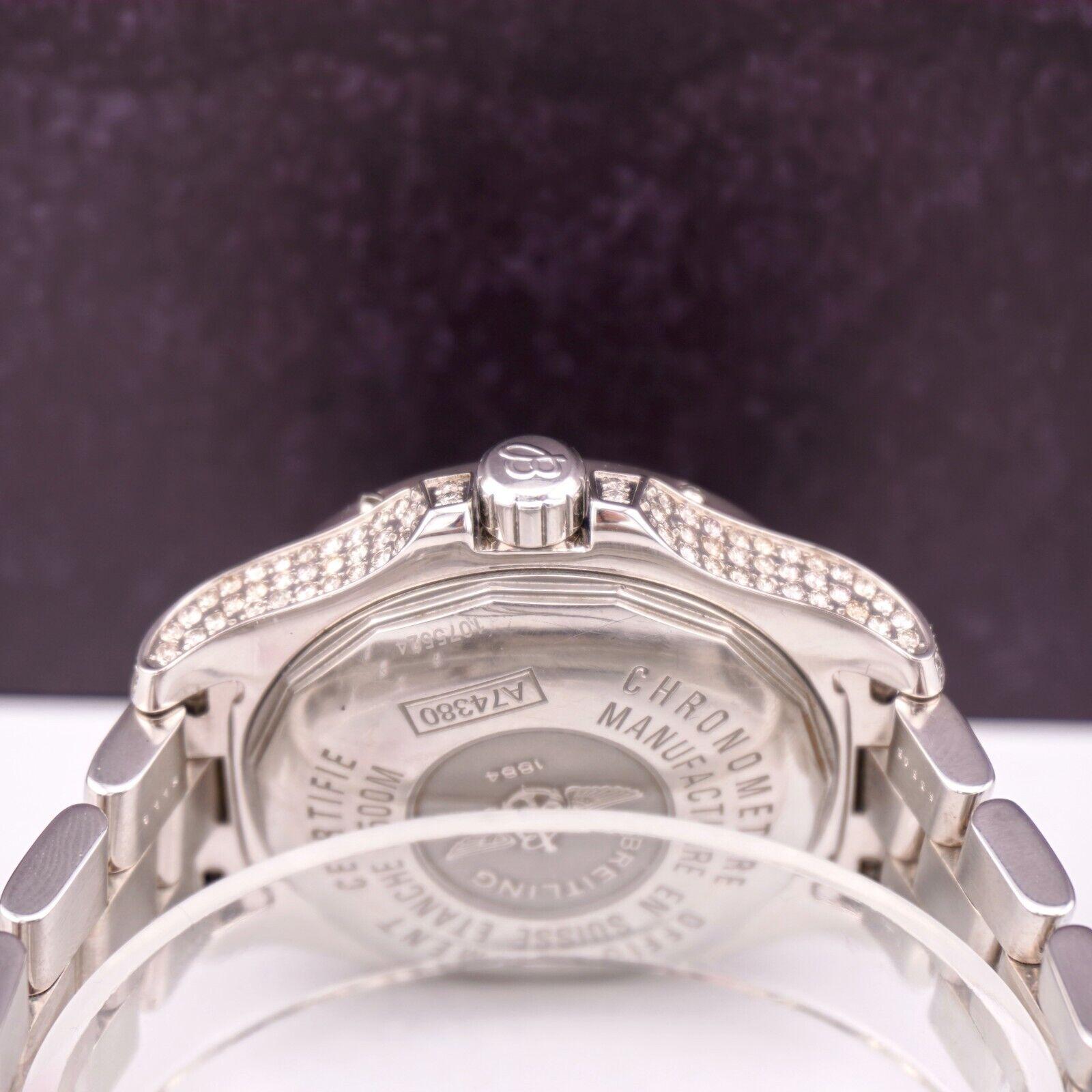 Round Cut Breitling Colt II Quartz Mens 41mm Iced Out 13ct Diamond White Dial Ref A74380 For Sale