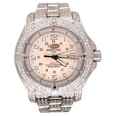 Used Breitling Colt II Quartz Mens 41mm Iced Out 13ct Diamond White Dial Ref A74380