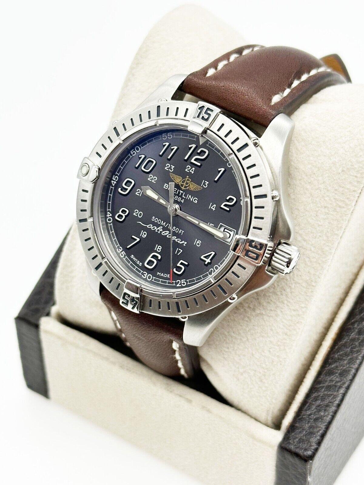 Reisetasche aus Edelstahl mit Lederband von Breitling Colt Ocean A64350 mit grauem Zifferblatt im Zustand „Hervorragend“ in San Diego, CA