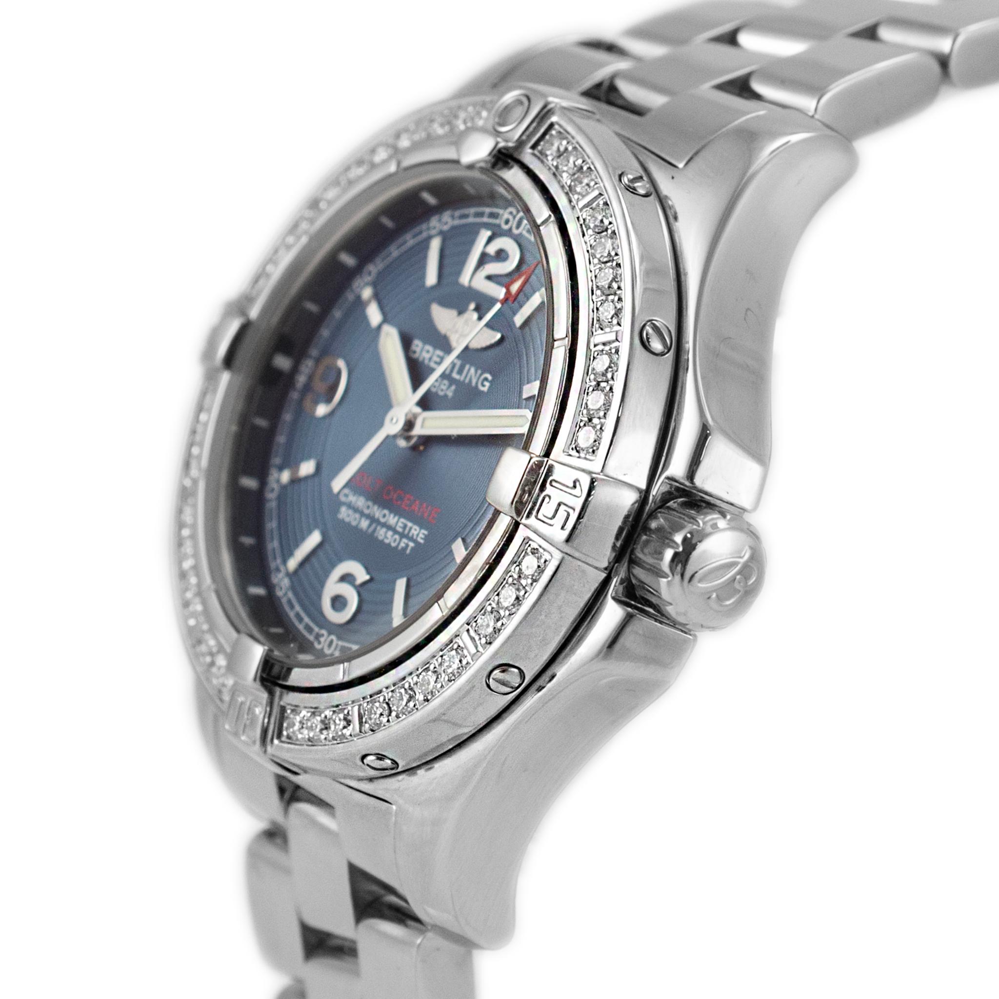 Breitling Colt Oceana II 33MM A77380 Diamant-Uhr aus Edelstahl mit blauer Lünette (Rundschliff)