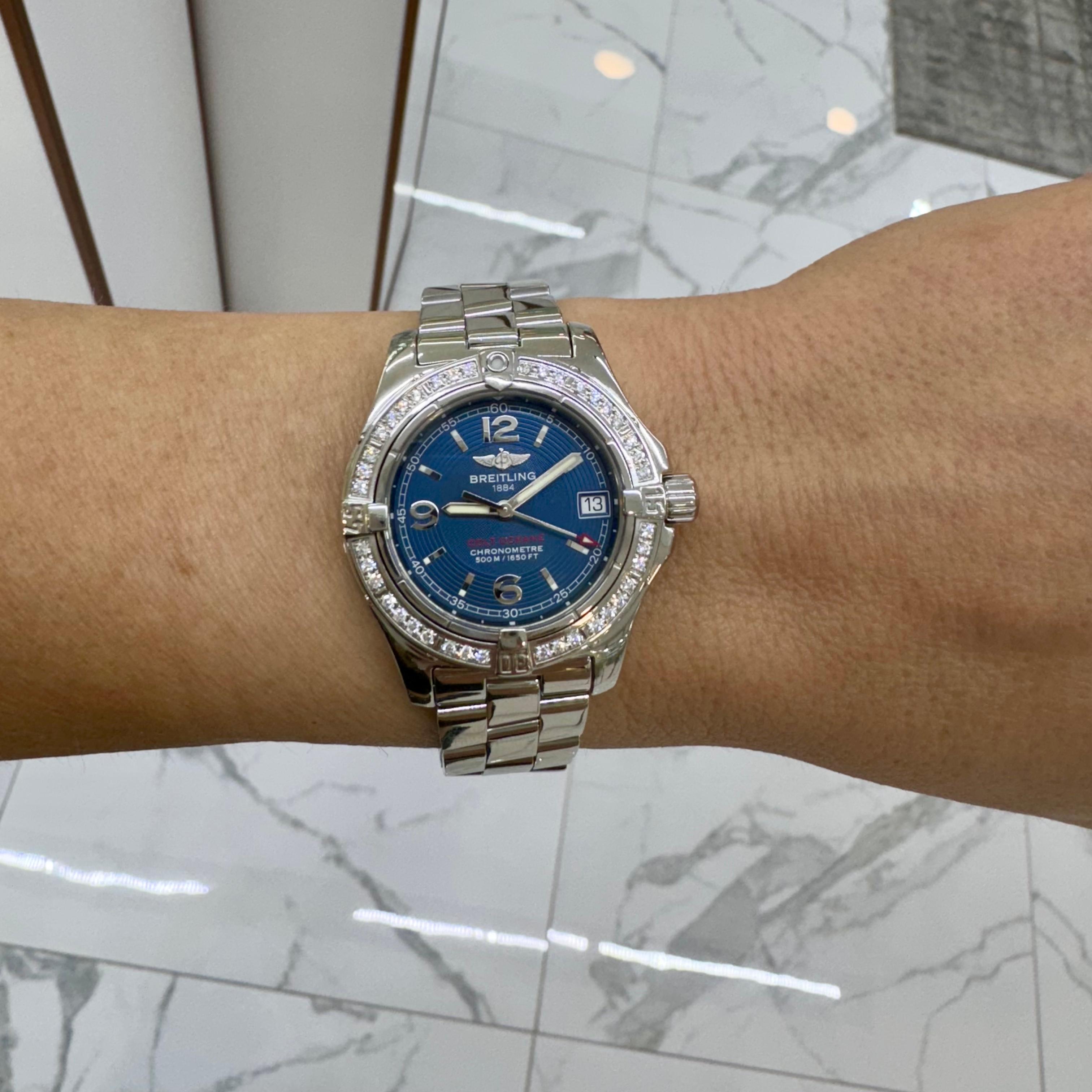 Breitling Colt Oceana II 33MM A77380 Diamant-Uhr aus Edelstahl mit blauer Lünette 2