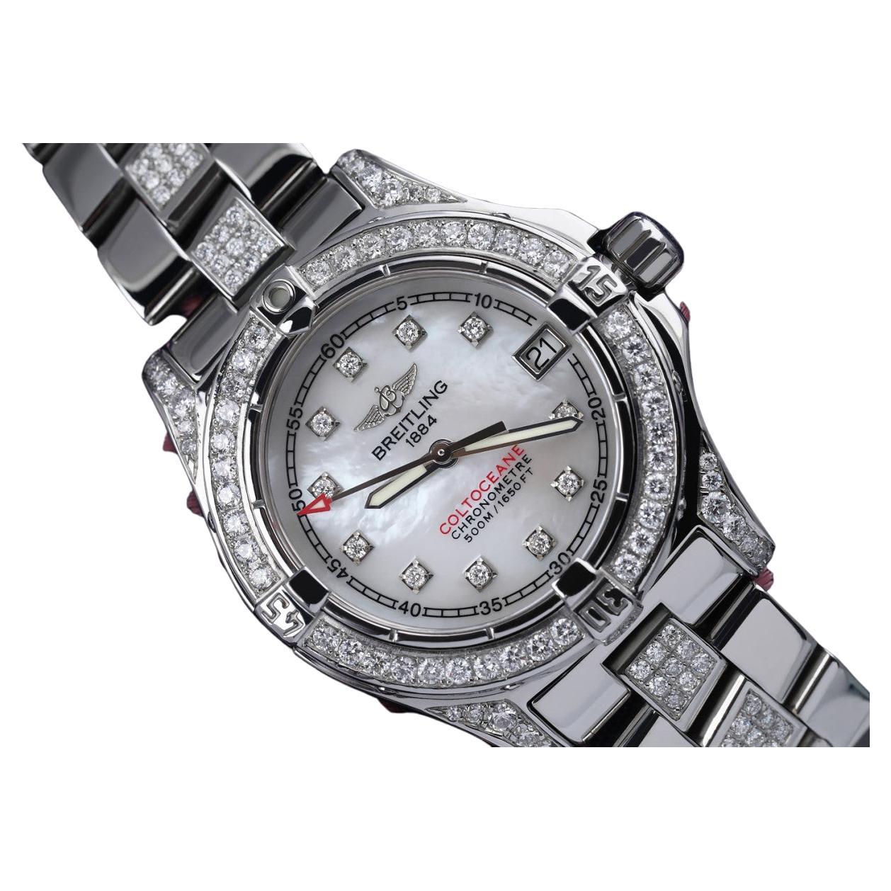 Breitling Colt Oceane Stainless Steel Diamond Ladies Watch A77380 For Sale  at 1stDibs