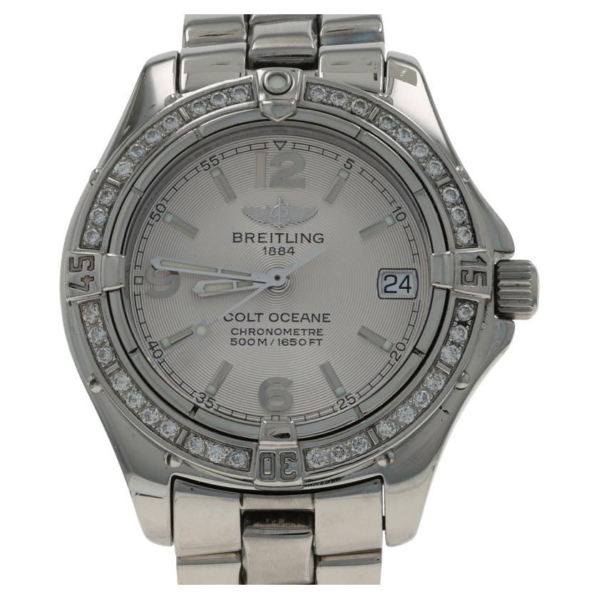 Reloj de caballero Breitling Colt Oceane Diamond A77350 Stainless Quartz Rd .57ctw en venta