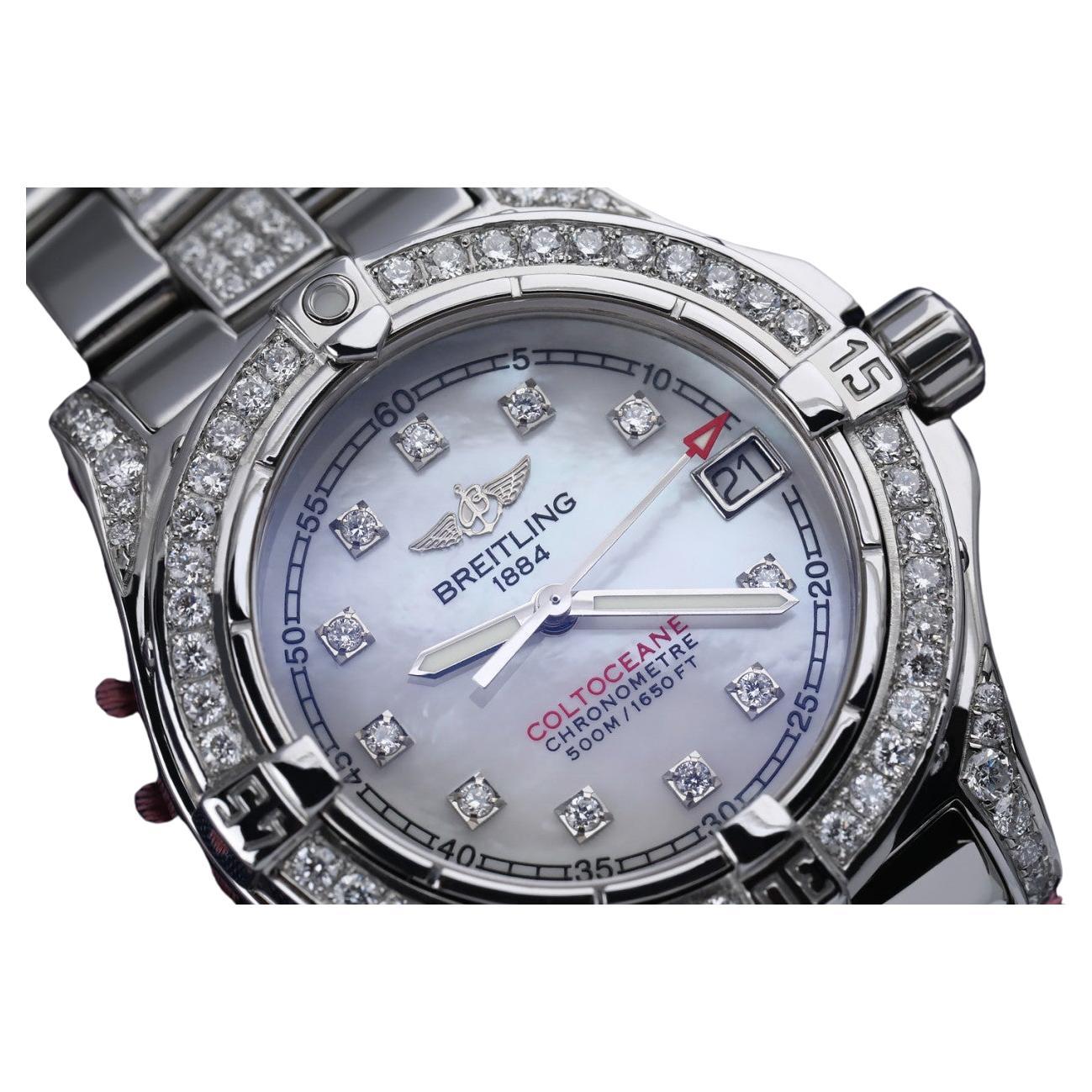 Breitling Colt Oceane Stainless Steel with Custom Diamond Watch A77350  For Sale