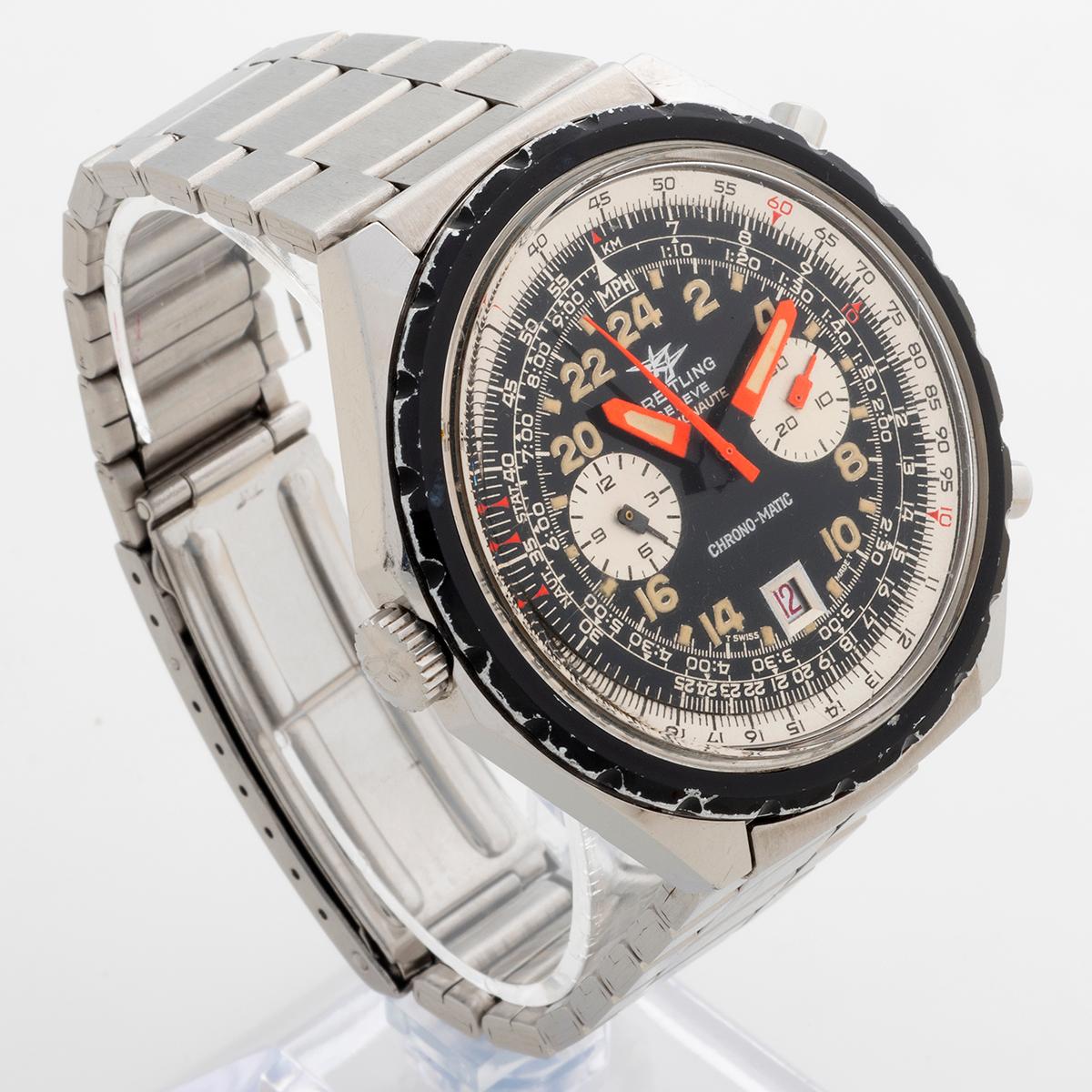 Unsere seltene und historisch bedeutende Breitling Cosmonaute Chrono-matic Referenz 1809 mit Kaliber 11 war einer der ersten automatischen Chronographen, die 1967 auf den Markt kamen. Ebenso erwähnenswert ist die 24-Stunden-Dauerzeit, die das