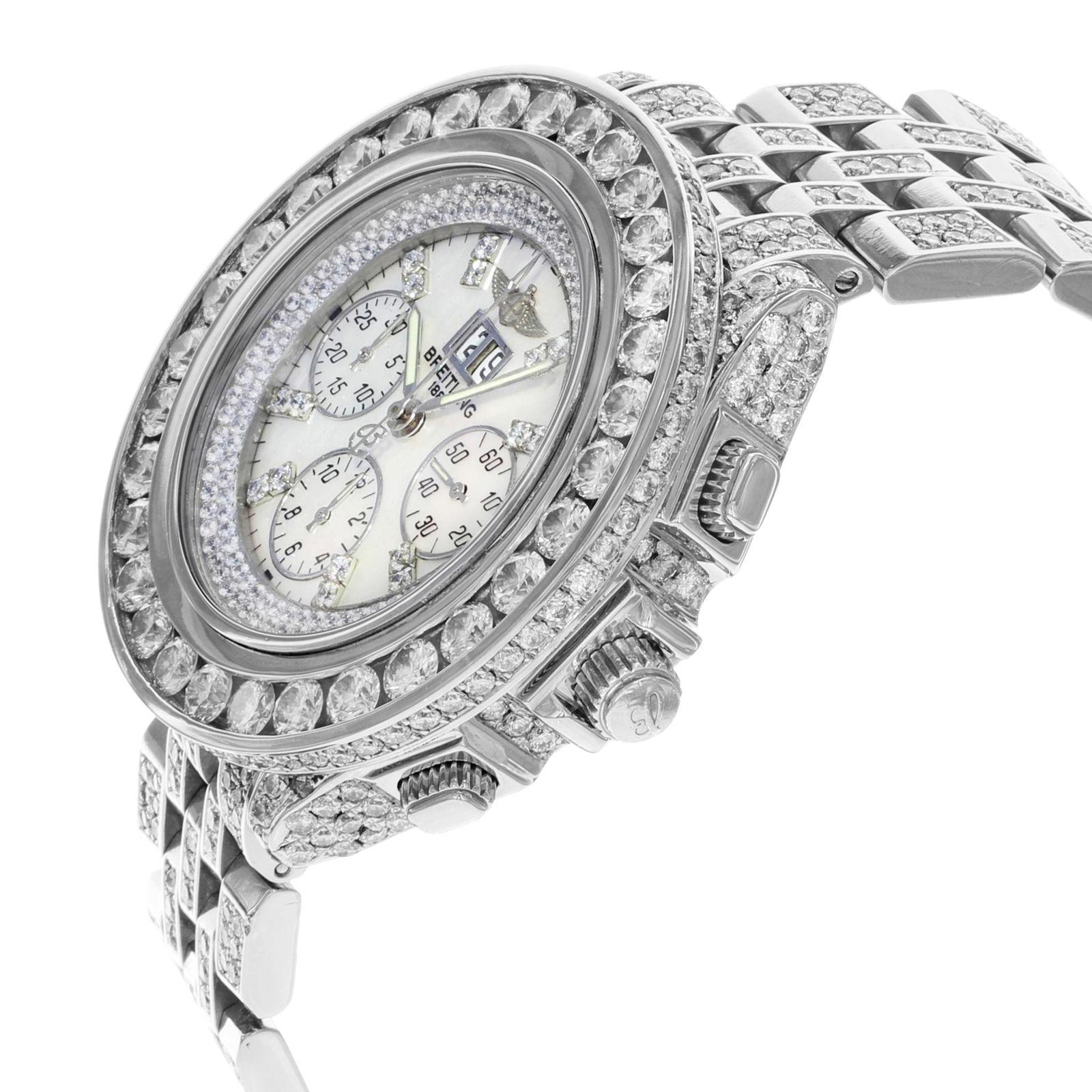 This pre-owned Breitling Crosswind A44355 is a beautiful men's timepiece that is powered by an automatic movement which is cased in a stainless steel case. It has a round shape face, chronograph, date, diamonds, small seconds subdial dial and has