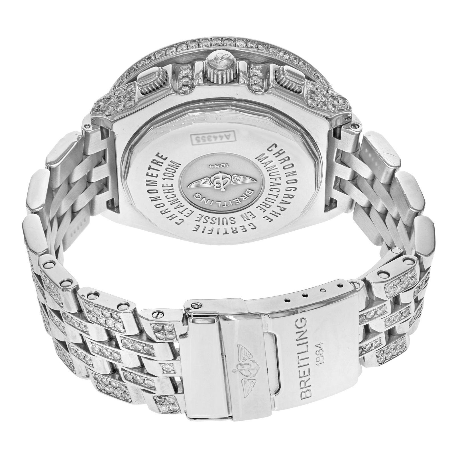 Men's Breitling Crosswind A44355 MOP Steel Custom Diamonds 20cttw Automatic Mens Watch