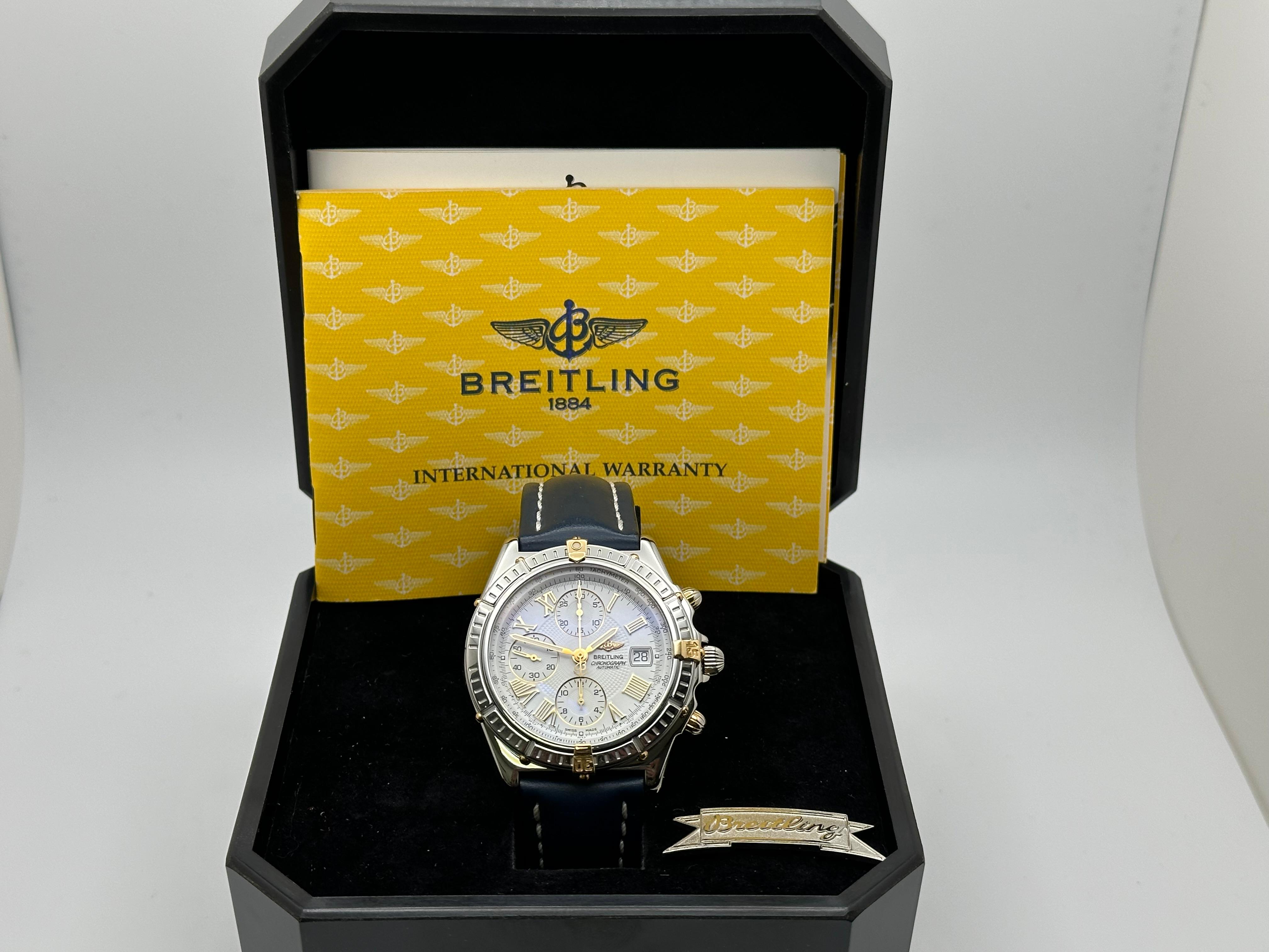 Breitling Crosswind B13055 Weißes Zifferblatt Stahl 18K Gelbgold Blaues Riemen Box Papier 7