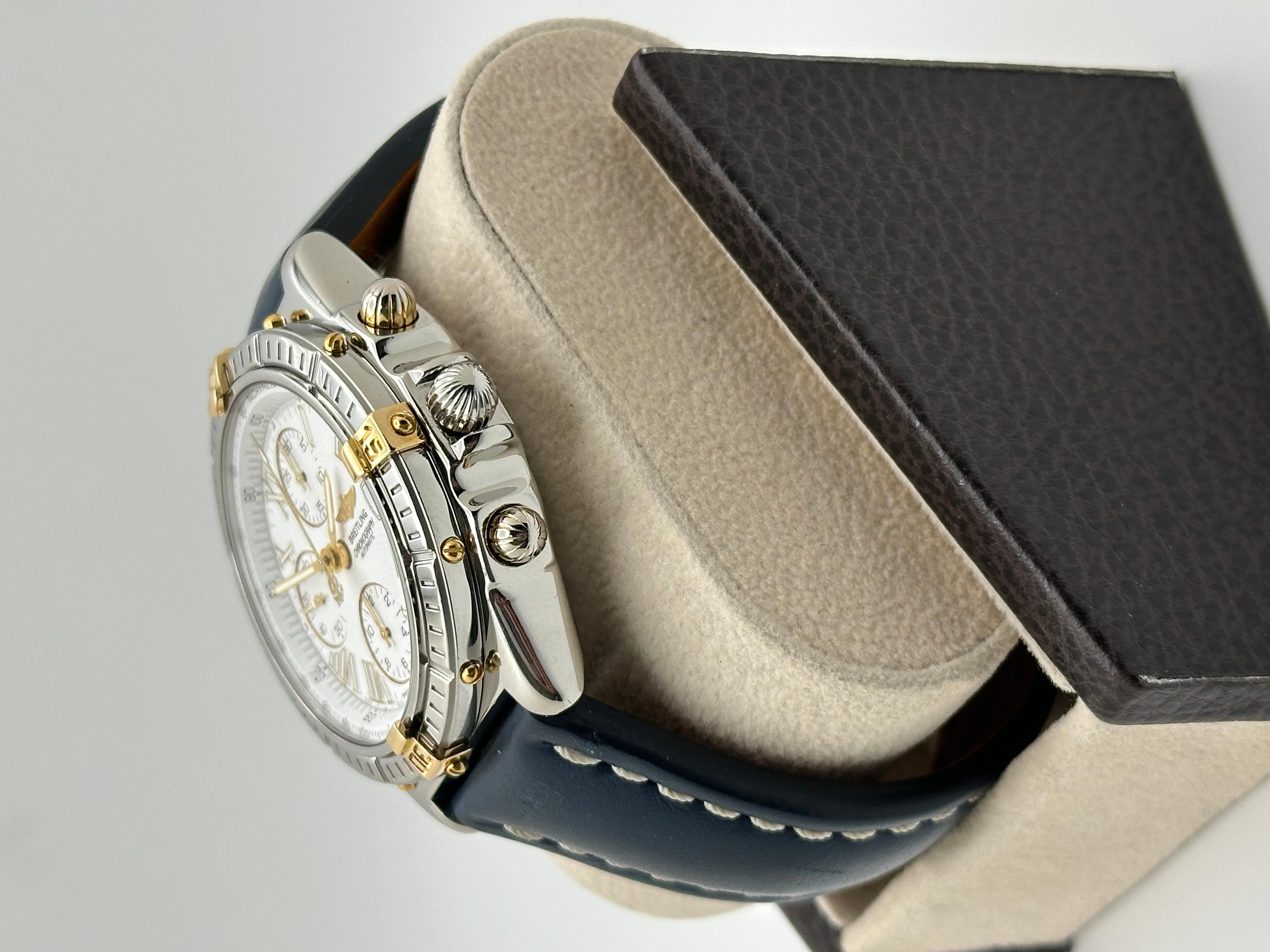 Breitling Crosswind B13055 Weißes Zifferblatt Stahl 18K Gelbgold Blaues Riemen Box Papier 1