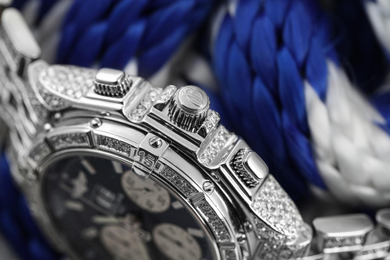 Breitling Crosswind Chronograph Automatik Uhr voll vereist Herrenuhr blau Zifferblatt A44355
