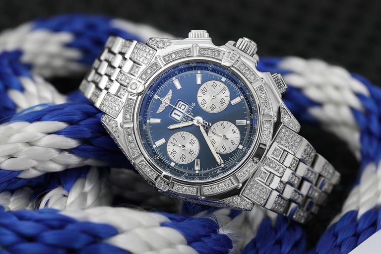 Breitling Crosswind Chronograph Automatic Fully Iced Out Men's Watch ...