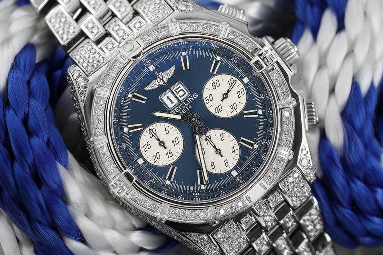 Breitling Crosswind Chronograph Automatic Fully Iced Out Men's Watch ...