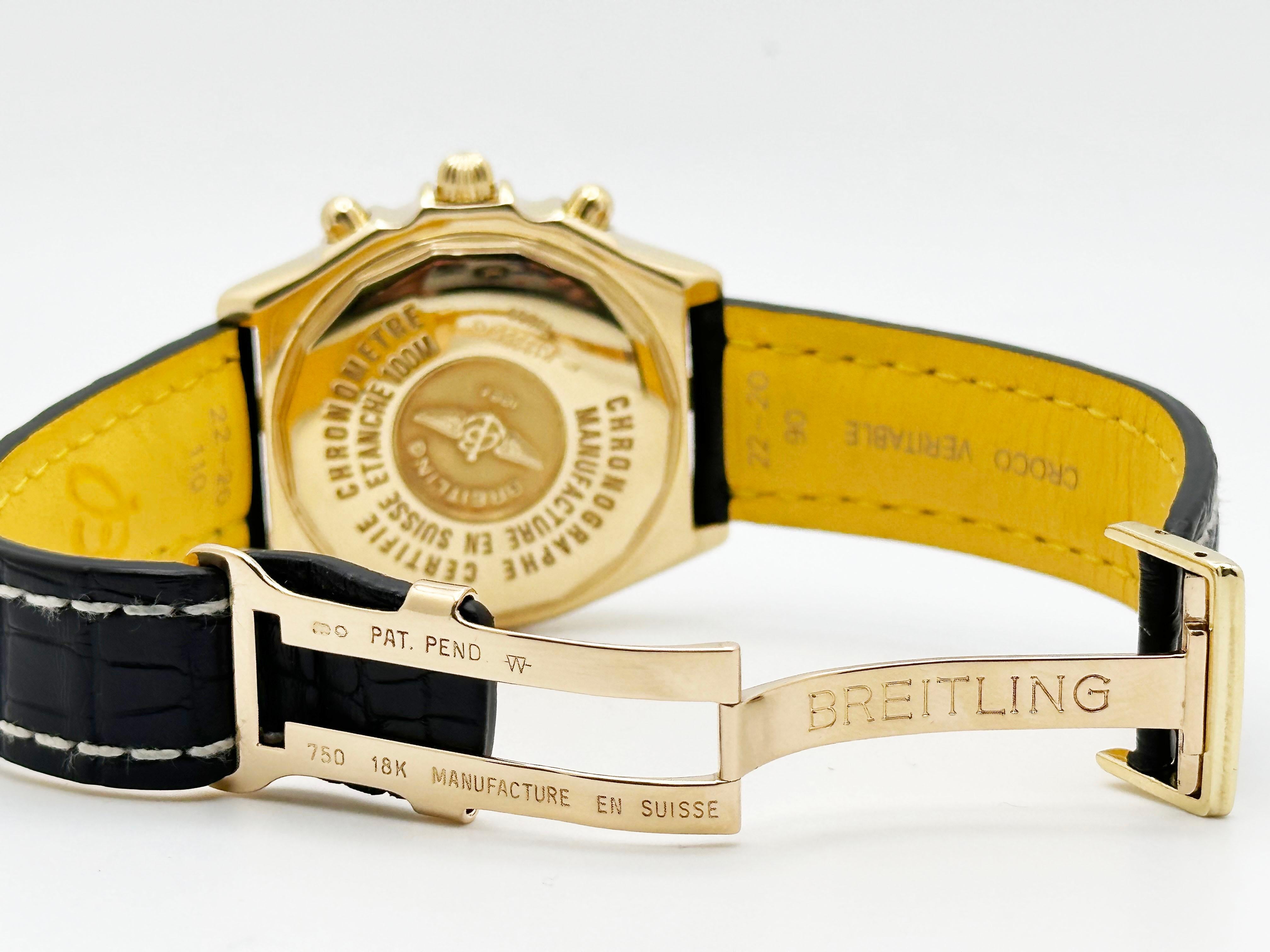 Breitling Crosswind Chronograph K13355 Cadran noir Or jaune 18K Box Paper 42mm en vente 4