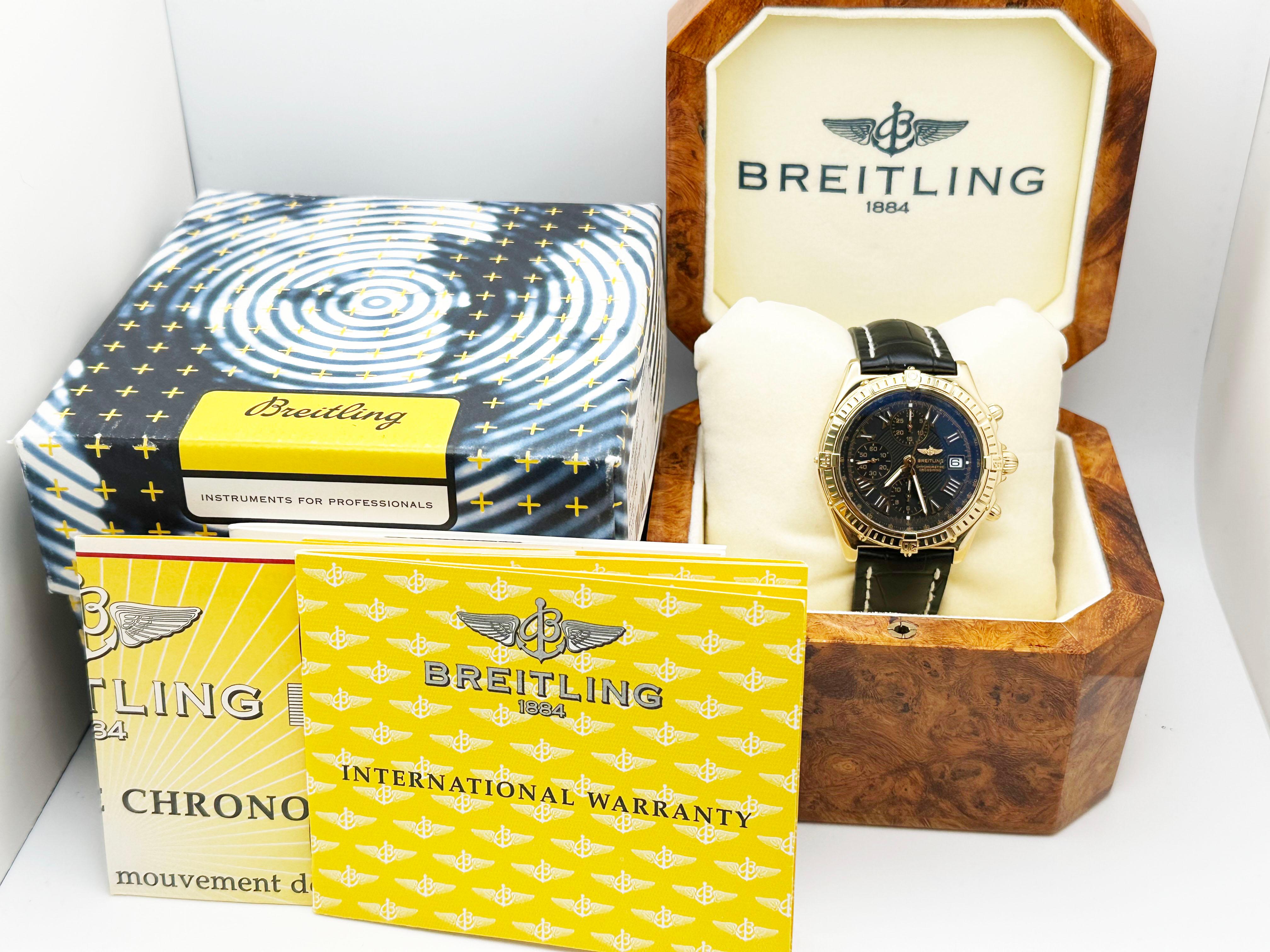 Breitling Crosswind Chronograph K13355 Cadran noir Or jaune 18K Box Paper 42mm en vente 5