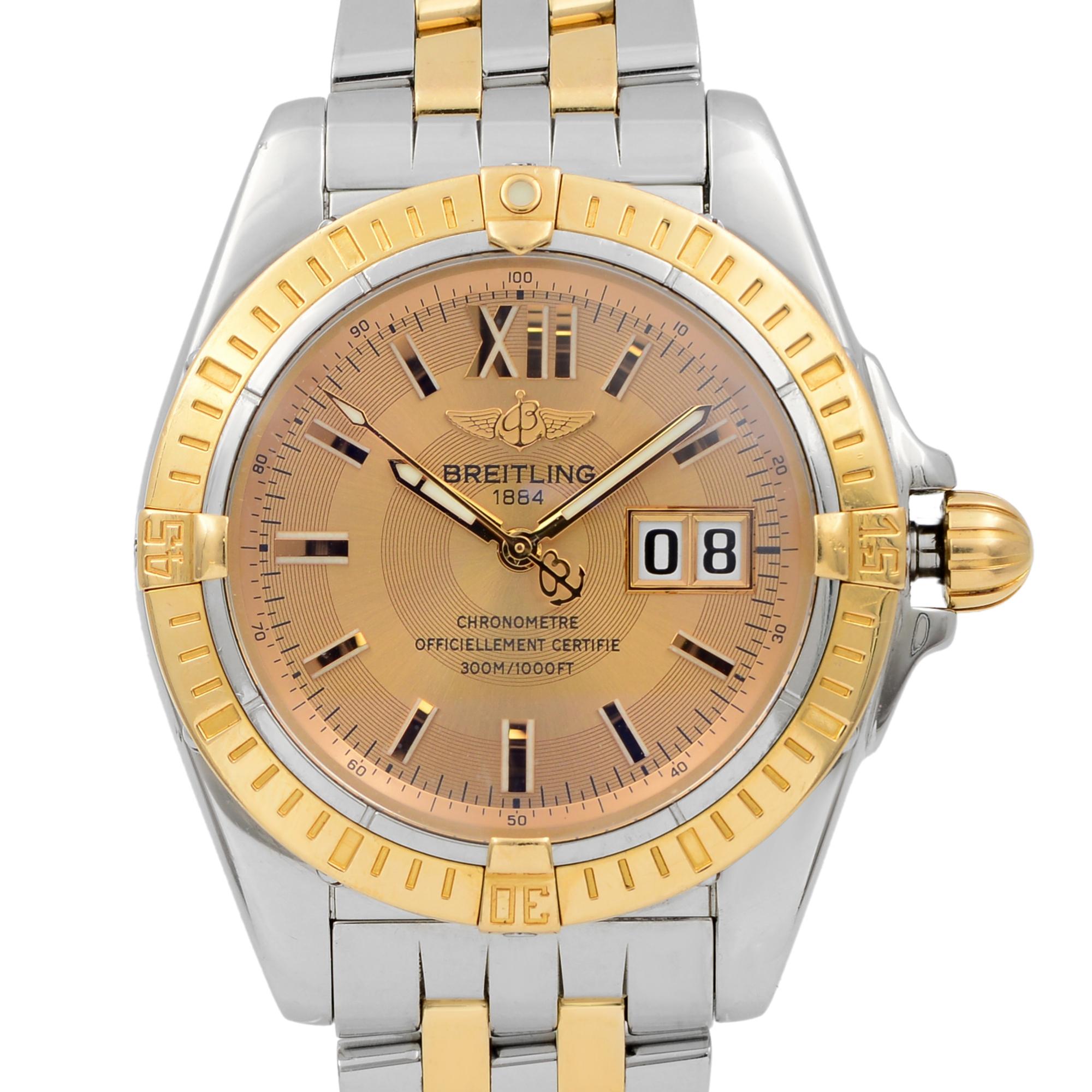 This pre-owned Breitling Crosswind  C49350 is a beautiful men's timepiece that is powered by mechanical (automatic) movement which is cased in a stainless steel case. It has a round shape face, date indicator dial and has hand sticks & numerals
