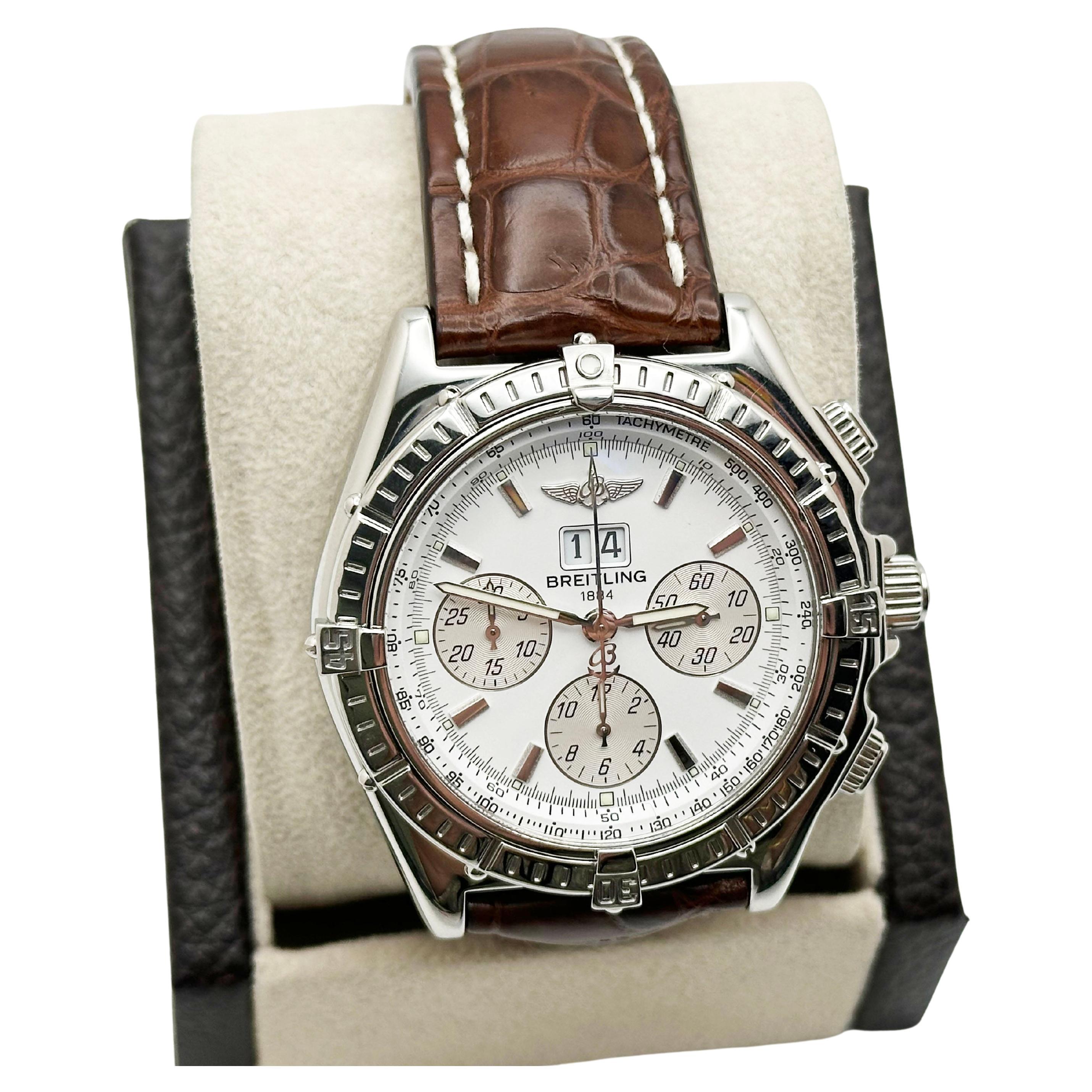 Breitling Crosswind Special A44355 Weißes Zifferblatt Braunes Lederarmband 44mm