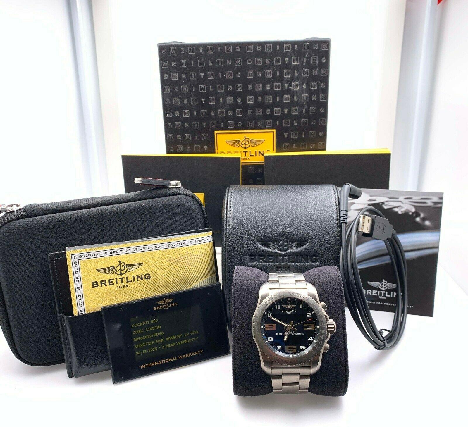 Breitling EB5010 Cockpit B50 Titanium Box Papers In Excellent Condition In San Diego, CA