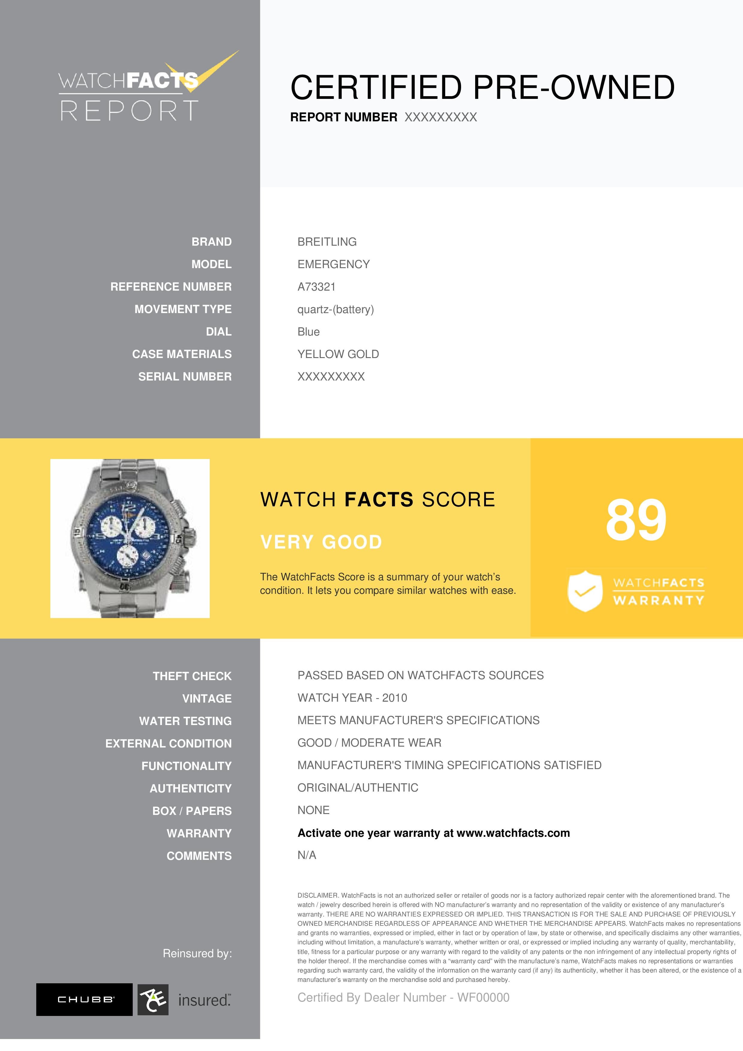 Breitling Emergency Reference #:A73321. __MISSING__. Geprüft und zertifiziert von WatchFacts. 1 Jahr Garantie:: angeboten von WatchFacts