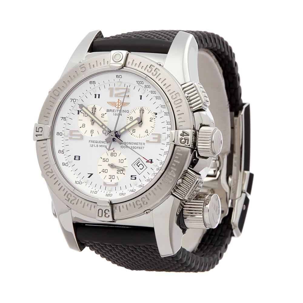 Ref: W5218
Manufacturer: Breitling
Model: Emergency
Model Ref: A73321
Age: 10th June 2005
Gender: Mens
Complete With: Box, Manuals & Guarantee
Dial: White Arabic
Glass: Sapphire Crystal
Movement: Quartz
Water Resistance: To Manufacturers