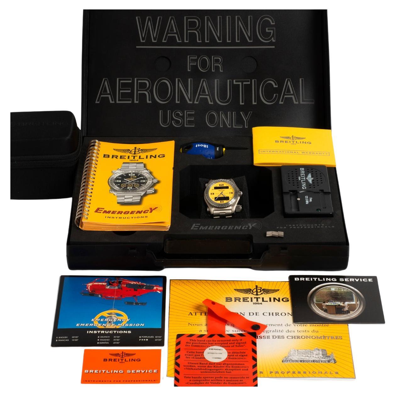 Breitling Emergency Wristwatch ref E76321, 43 mm titanimm case, yellow dial.. For Sale