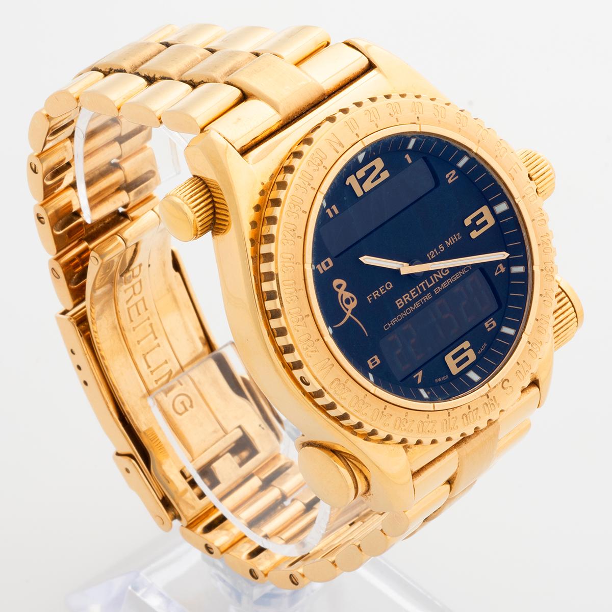 Breitling Emergency Wristwatch Ref K76321, 43mm Case, 18K Yellow Gold, Full Set For Sale 1