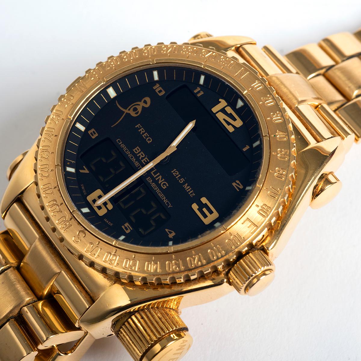 Breitling Emergency Wristwatch Ref K76321, 43mm Case, 18K Yellow Gold, Full Set For Sale 3