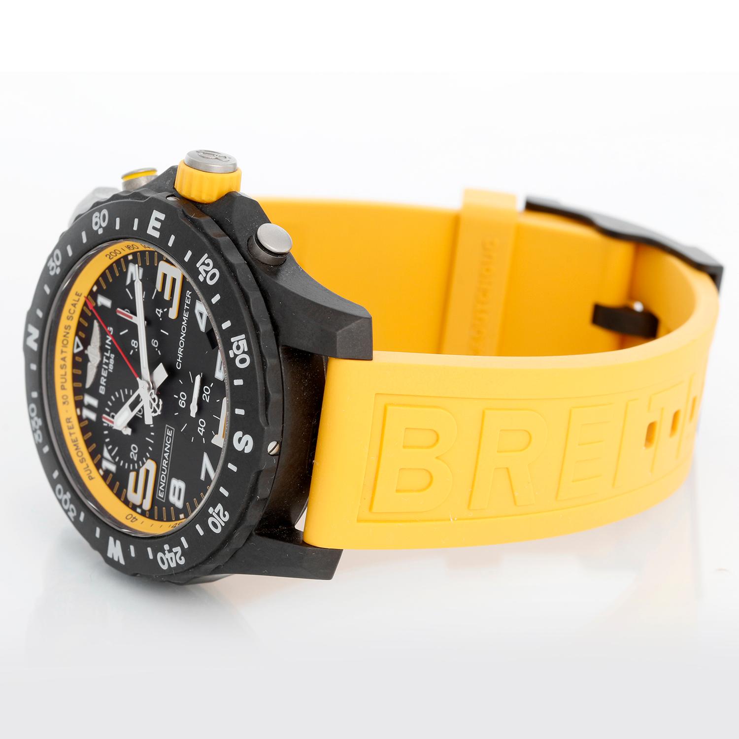 Breitling Endurance Pro Breitlight 44mm Yellow X82310 - Quartz,Sapphire crystal. Black Composite Case  (44mm)  with A Yellow Rubber Strap, Black Composite Bezel. Black Dial with Luminous Silver-Tone Hands, and Arabic Numeral Hour Markers.. Yellow