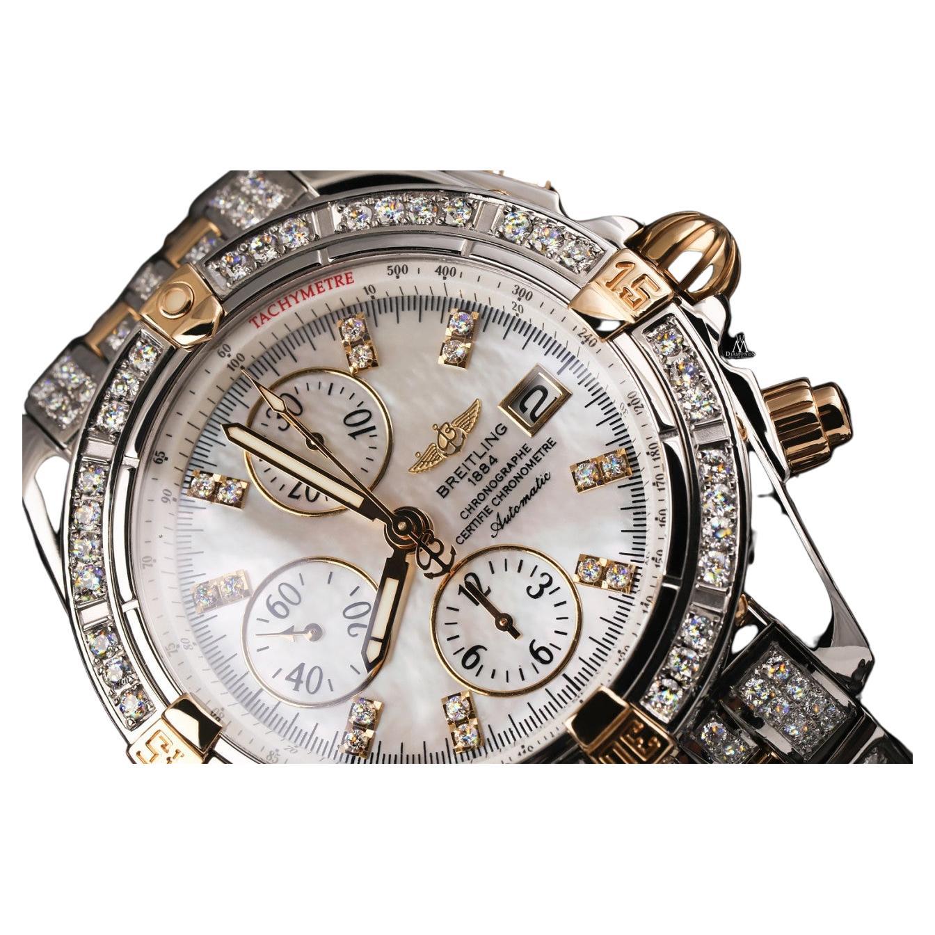 Breitling Evolution Chronomat zweifarbige Diamantuhr mit Perlmutt-Zifferblatt im Angebot