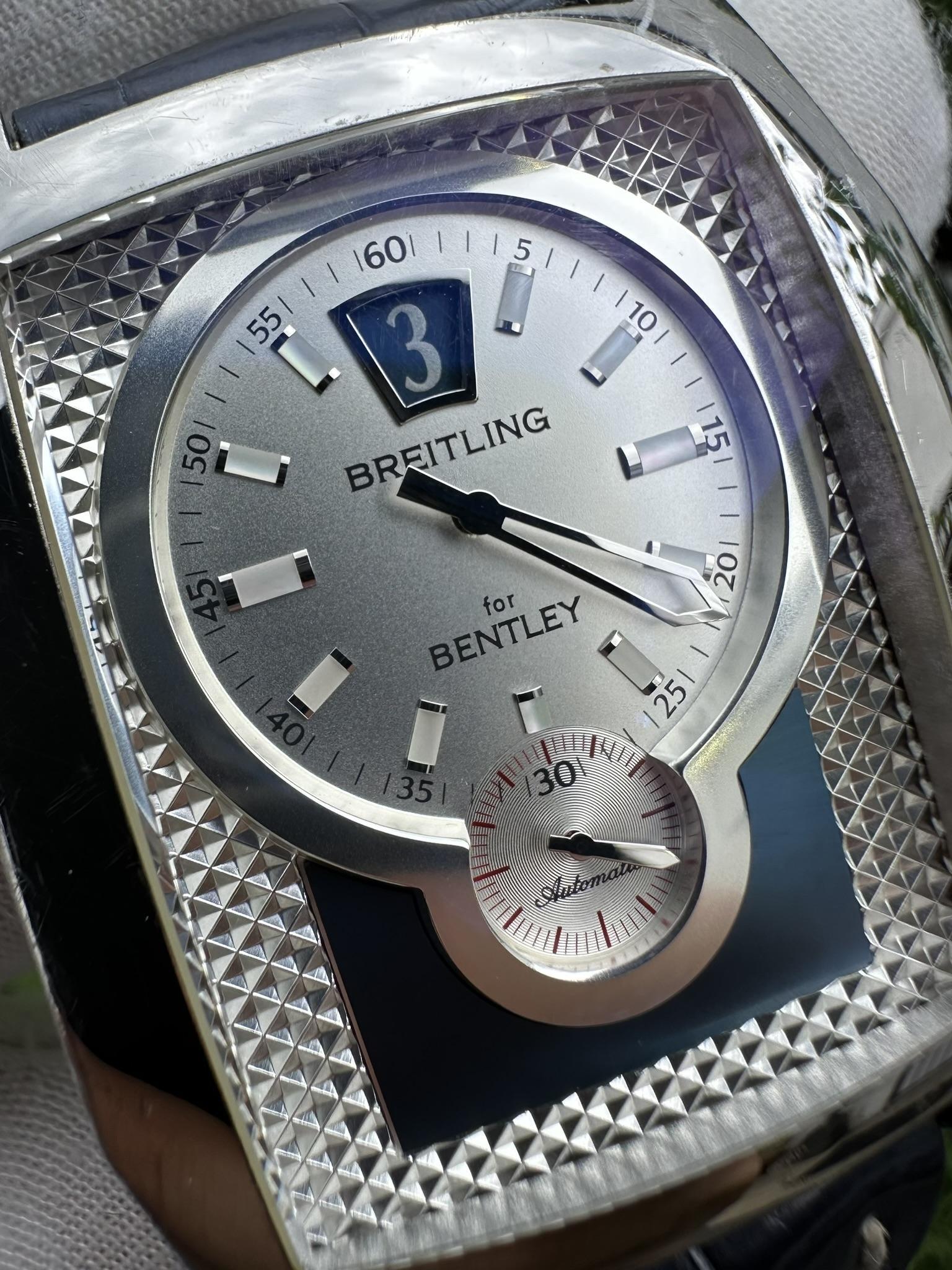 Breitling for Bentley Flying B Automatic Rectangular Watch Blue Strap Ref A28362 In Excellent Condition In Montclair, NJ