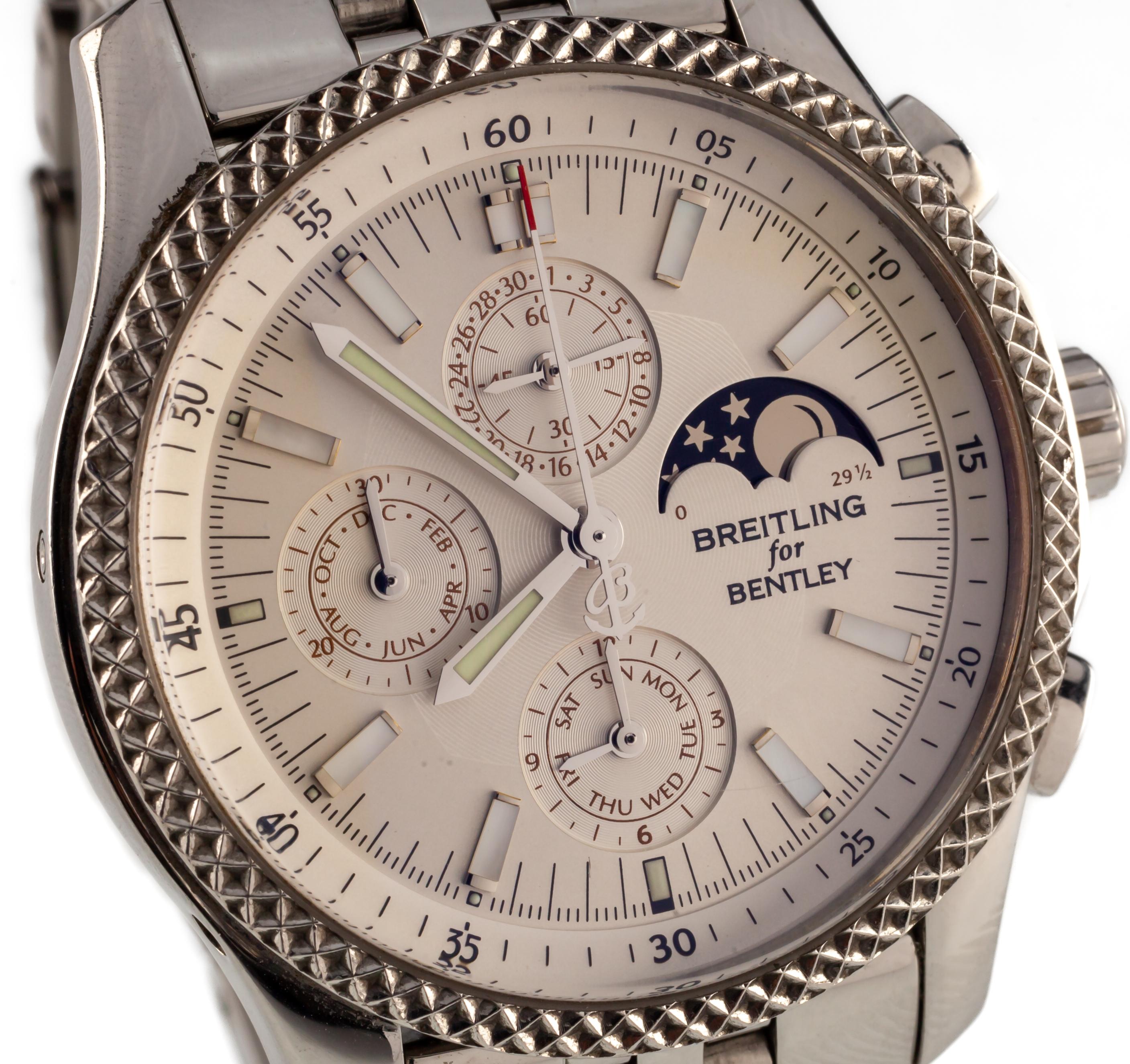 Breitling für Bentley Mark VI Chronograph Moonphase SS Uhr Extraband P19362 (Moderne) im Angebot