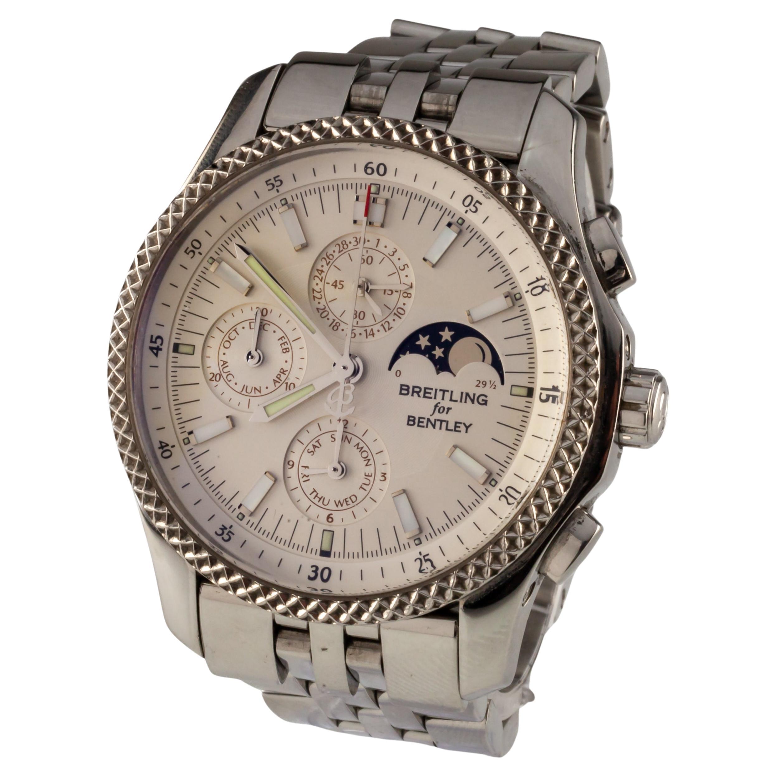 Breitling for Bentley Mark VI Chronograph Moonphase SS Watch Extra Band P19362 For Sale