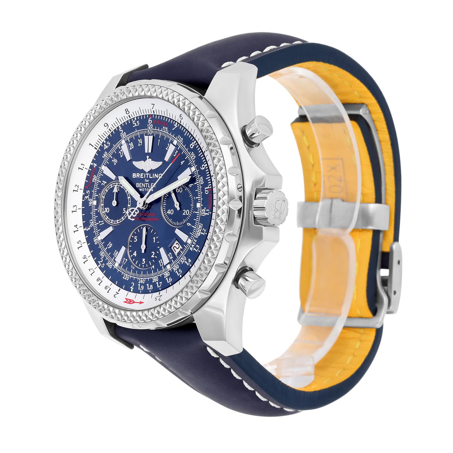 Breitling für Bentley Motors Edelstahluhr A25362 mit blauem Zifferblatt und blauem Riemen (Moderne)