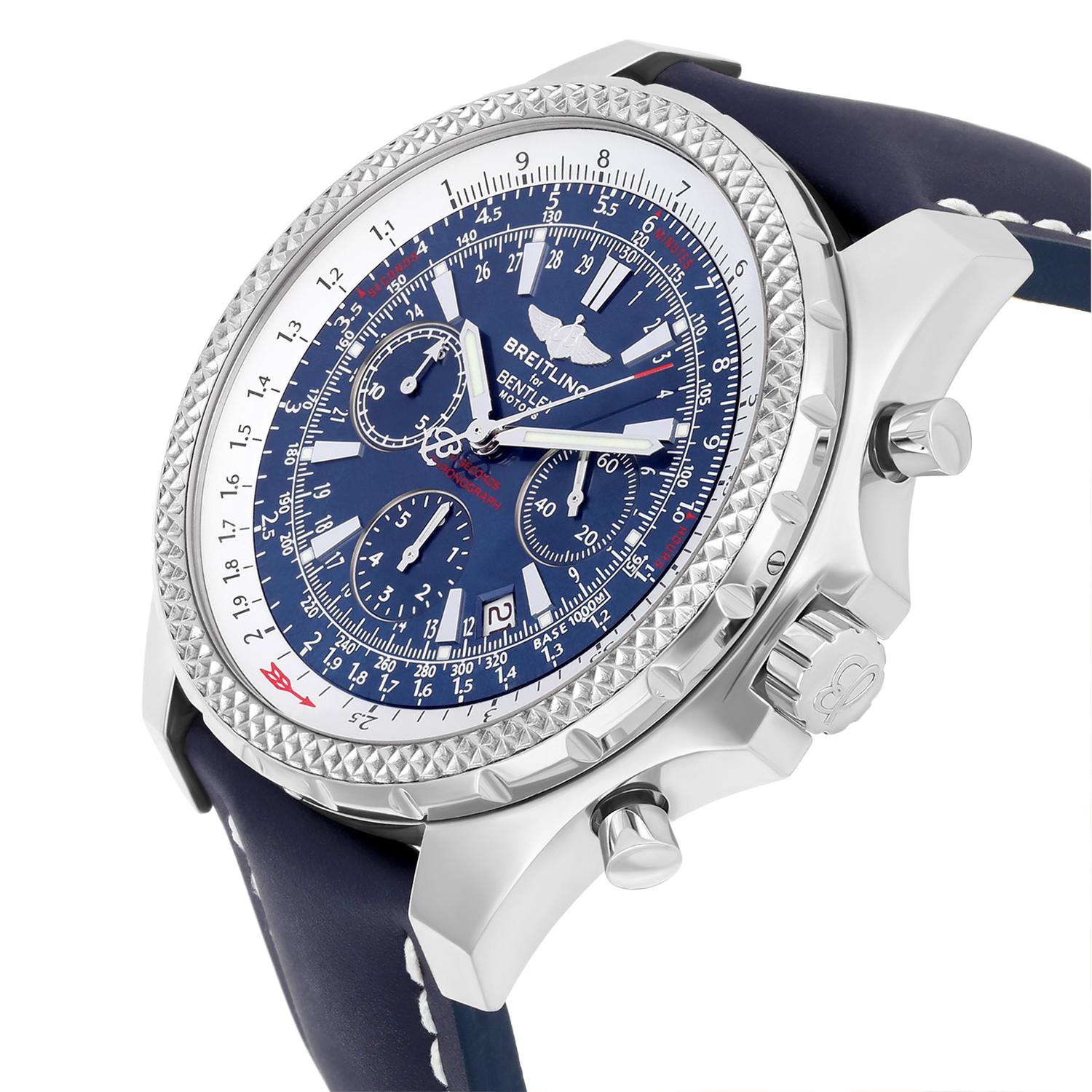 Breitling für Bentley Motors Edelstahluhr A25362 mit blauem Zifferblatt und blauem Riemen Herren