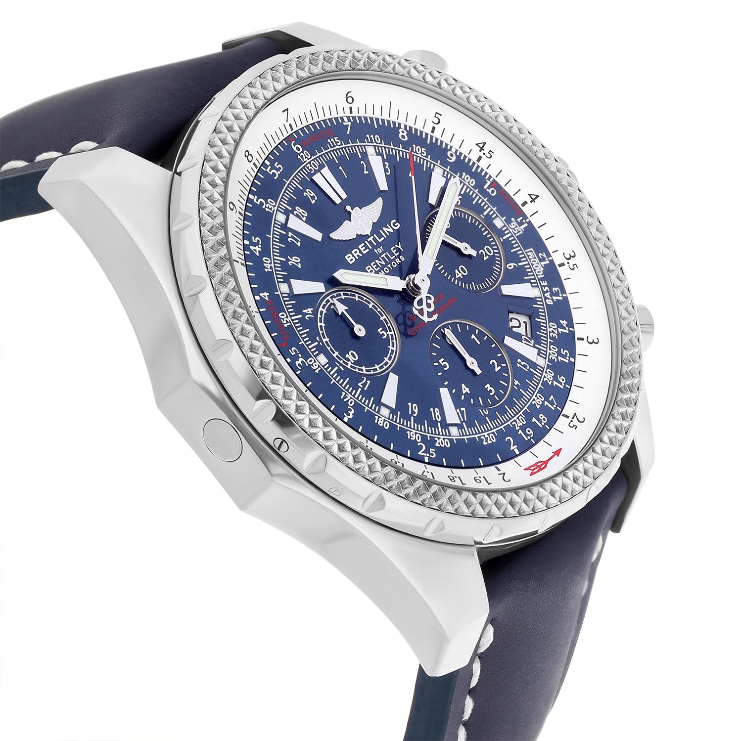 Breitling für Bentley Motors Edelstahluhr A25362 mit blauem Zifferblatt und blauem Riemen 1