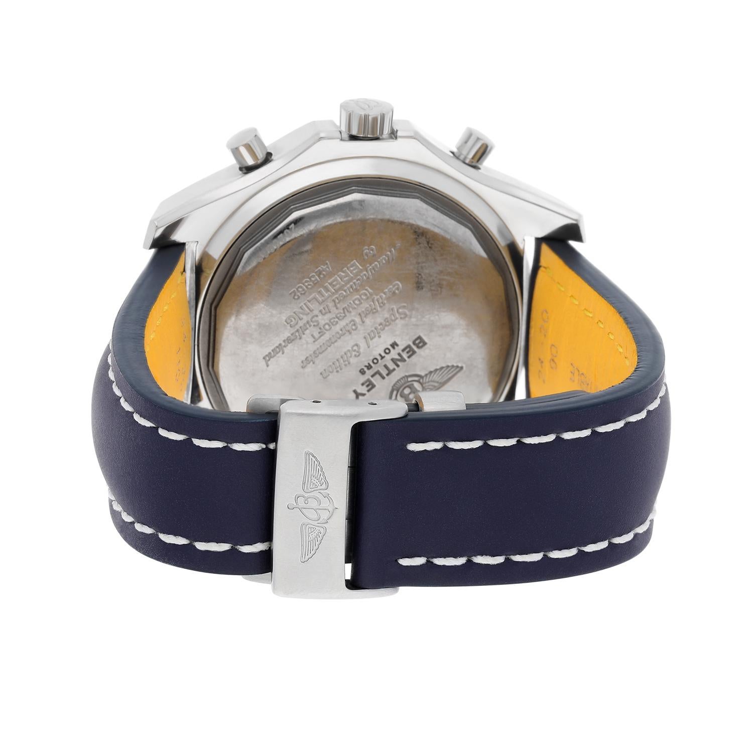 Breitling für Bentley Motors Edelstahluhr A25362 mit blauem Zifferblatt und blauem Riemen 2