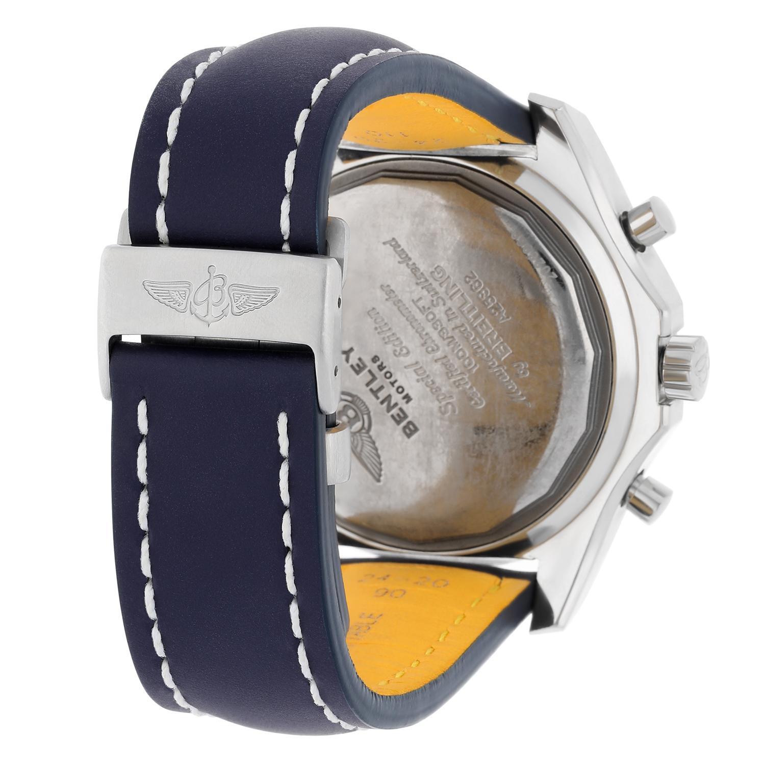 Breitling für Bentley Motors Edelstahluhr A25362 mit blauem Zifferblatt und blauem Riemen 3