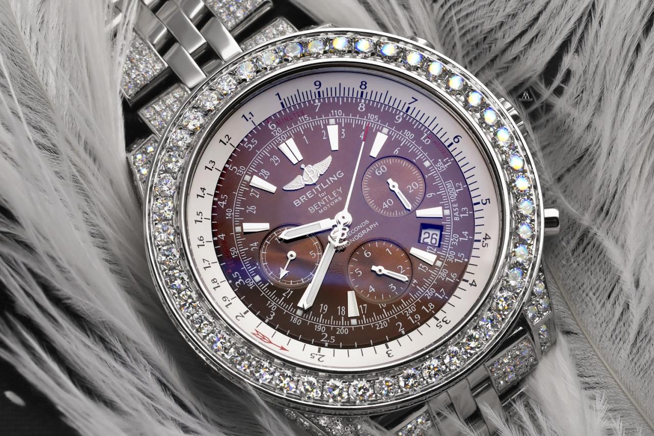 Breitling for Bentley Motors Stainless Steel Custom Iced Out Diamond Watch A25362 

This watch is in like new condition. It has been polished, serviced and has no visible scratches or blemishes. All our watches come with a standard 1 year mechanical