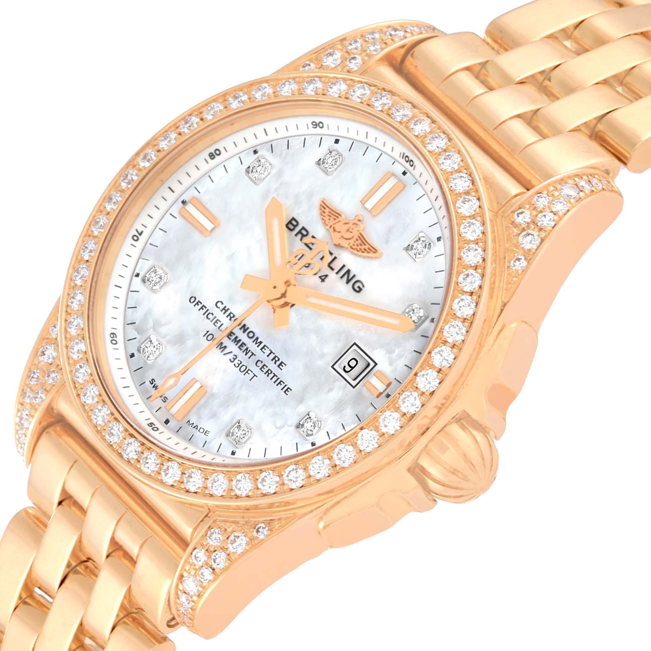 Breitling Galactic 29 Mother of Pearl Dial Rose Gold Diamond Ladies Watch For Sale 6
