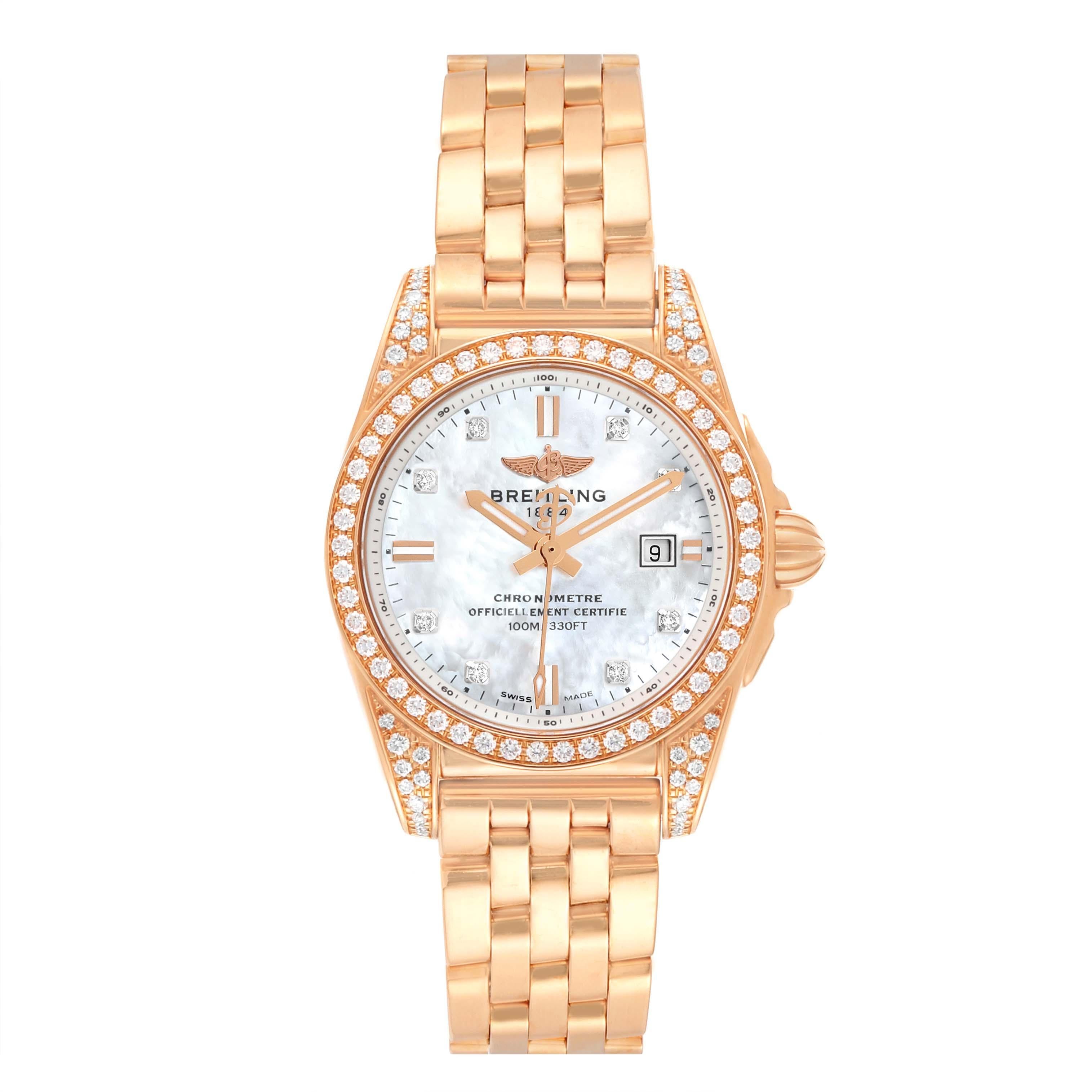 Breitling Galactic 29 Mother of Pearl Dial Rose Gold Diamond Ladies Watch For Sale 3