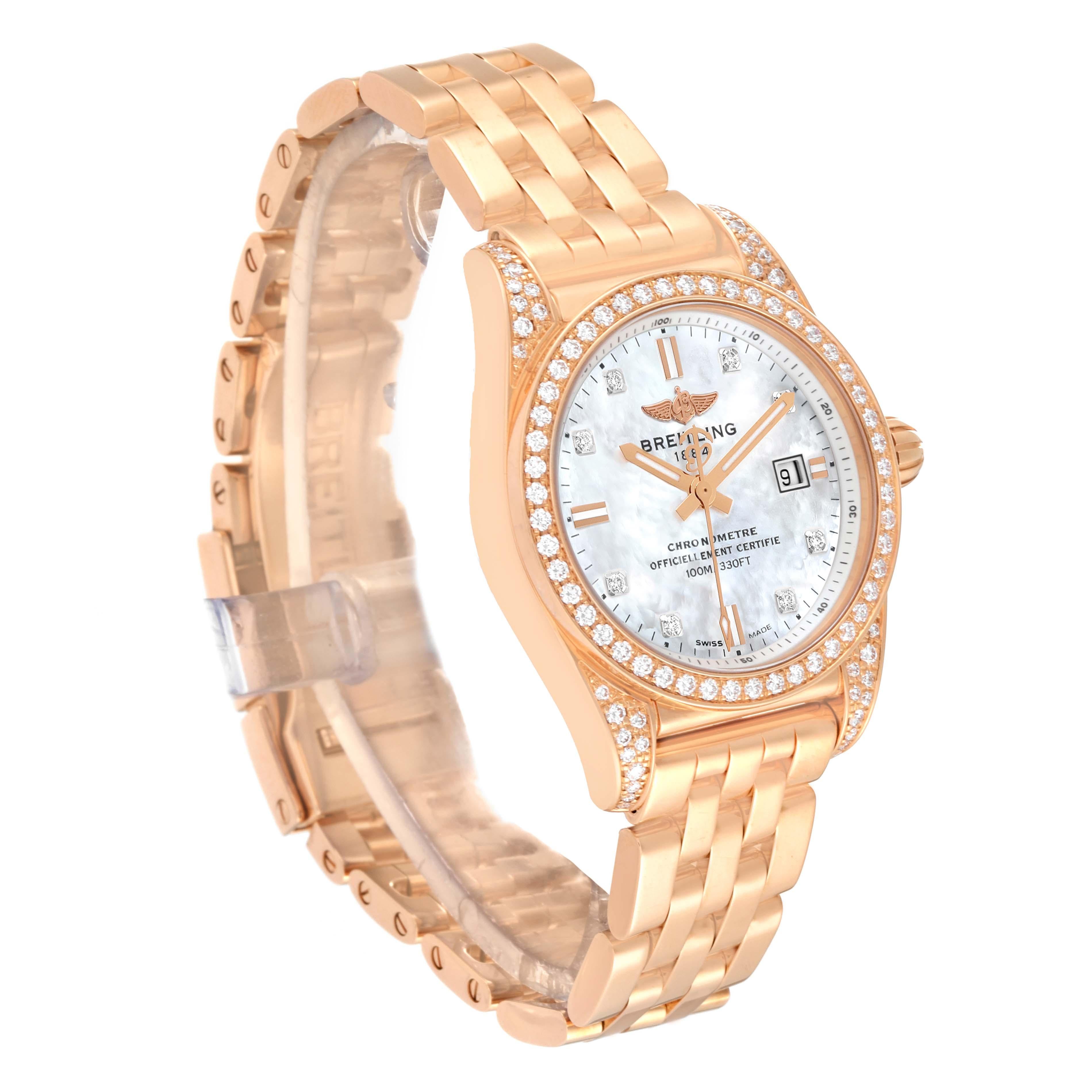 Breitling Galactic 29 Mother of Pearl Dial Rose Gold Diamond Ladies Watch For Sale 4