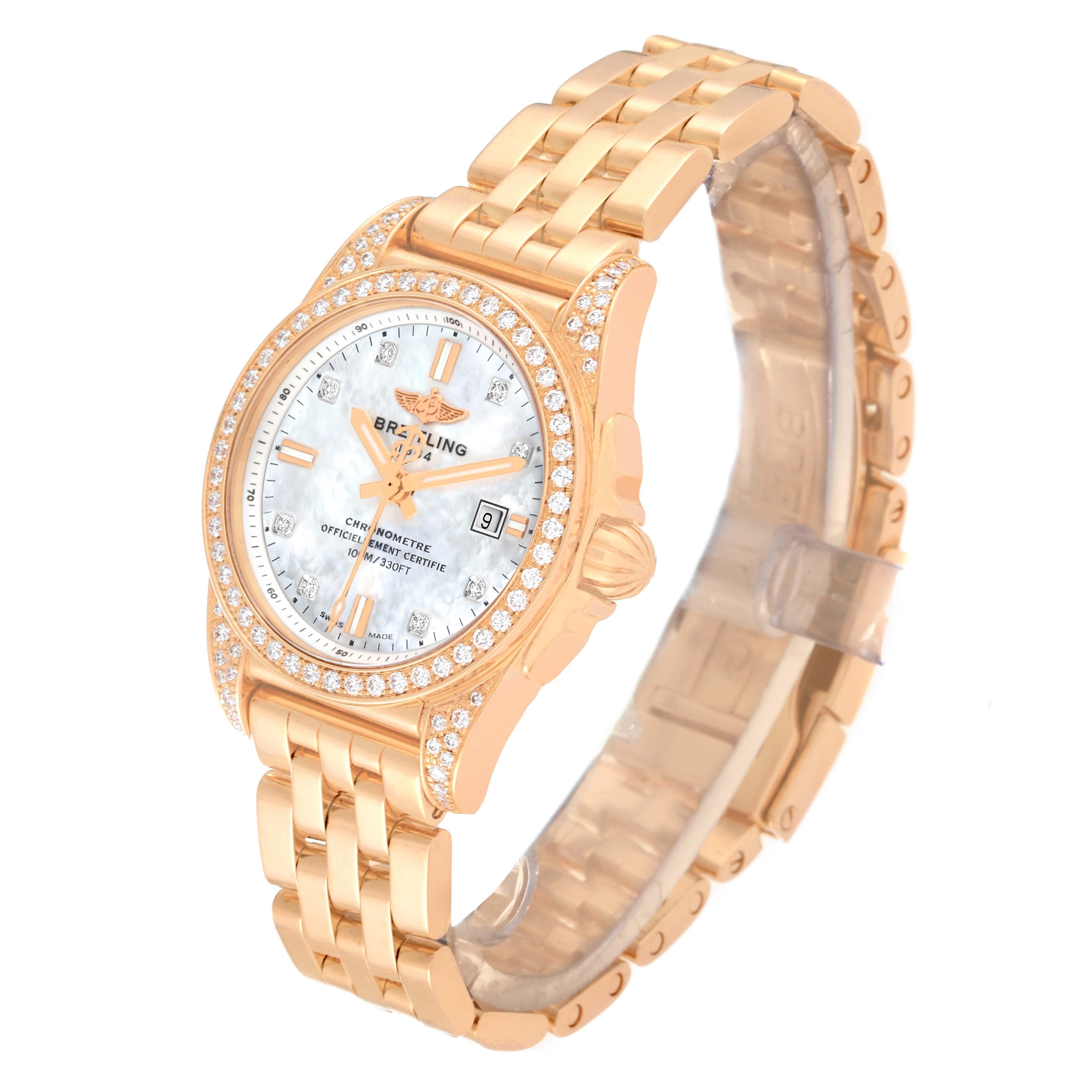 Breitling Galactic 29 Mother of Pearl Dial Rose Gold Diamond Ladies Watch For Sale 5