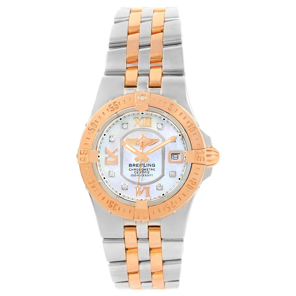 Breitling Galactic 30 Steel Rose Gold Diamond Dial Womens Watch C71340 1