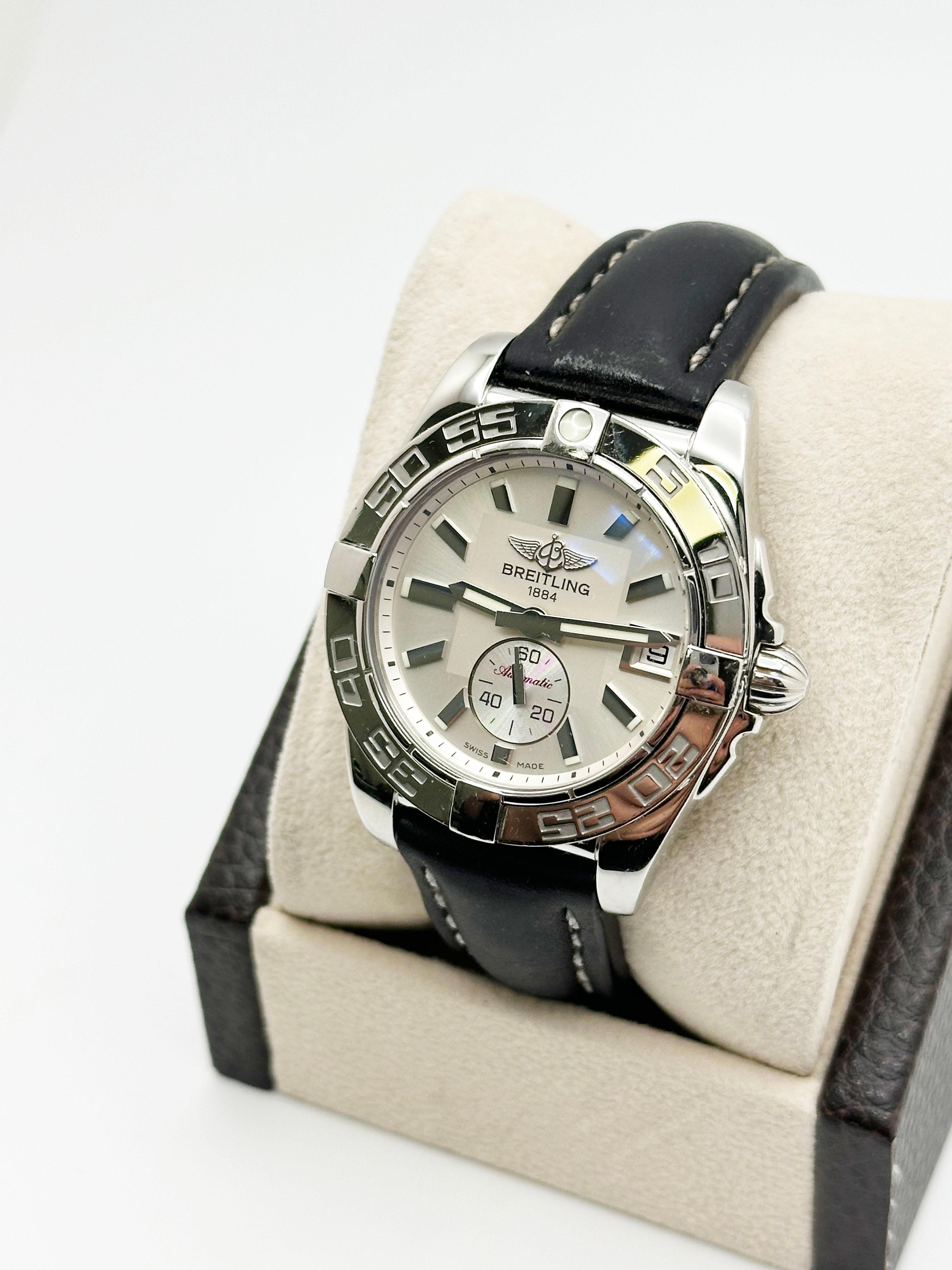 Uomo Breitling Galactic 36 A37330 Stainless Steel Leather Band Box Paper in vendita