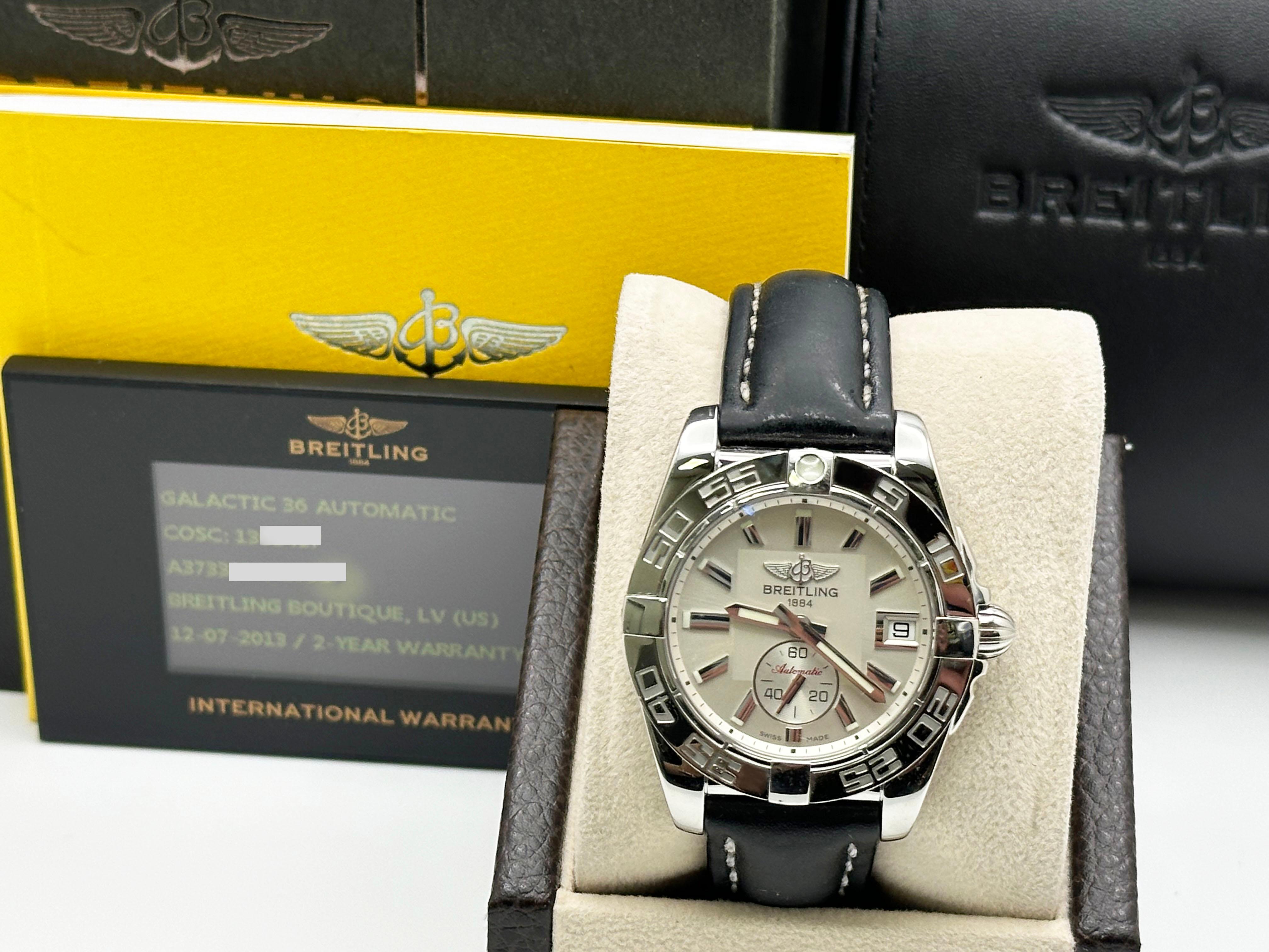 Breitling Galactic 36 A37330 Stainless Steel Leather Band Box Paper in vendita 3