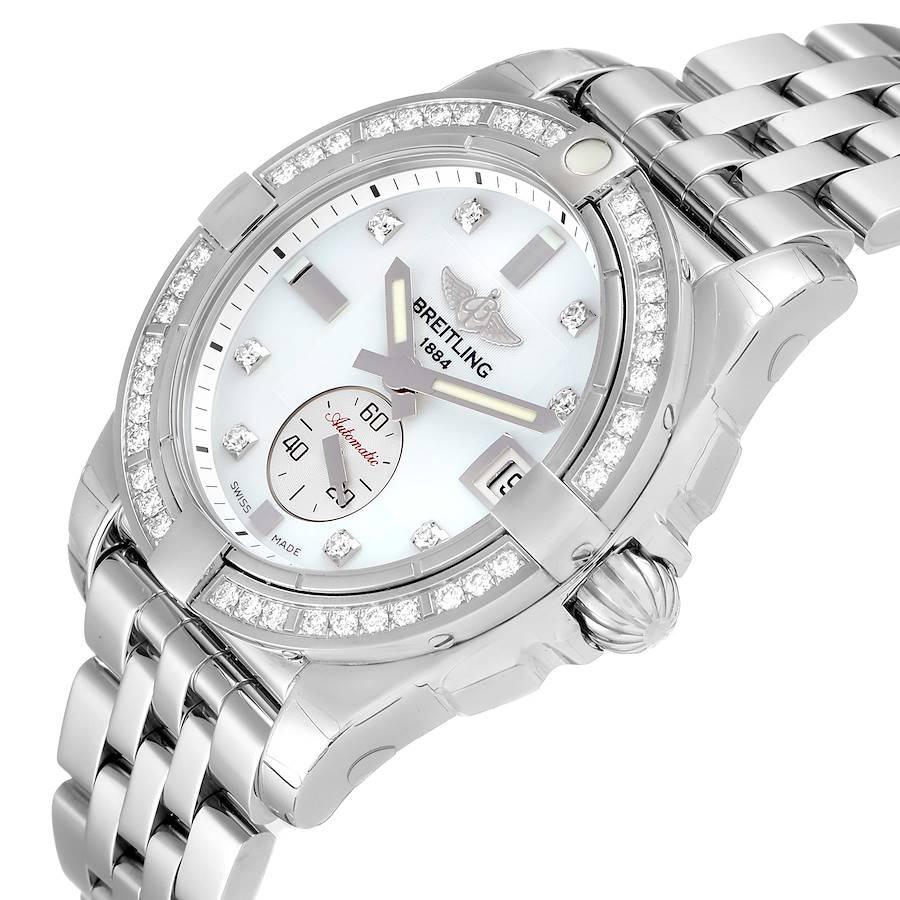 Breitling Galactic 36 MOP Dial Diamond Steel Ladies Watch A37330 Unworn In Excellent Condition For Sale In Atlanta, GA