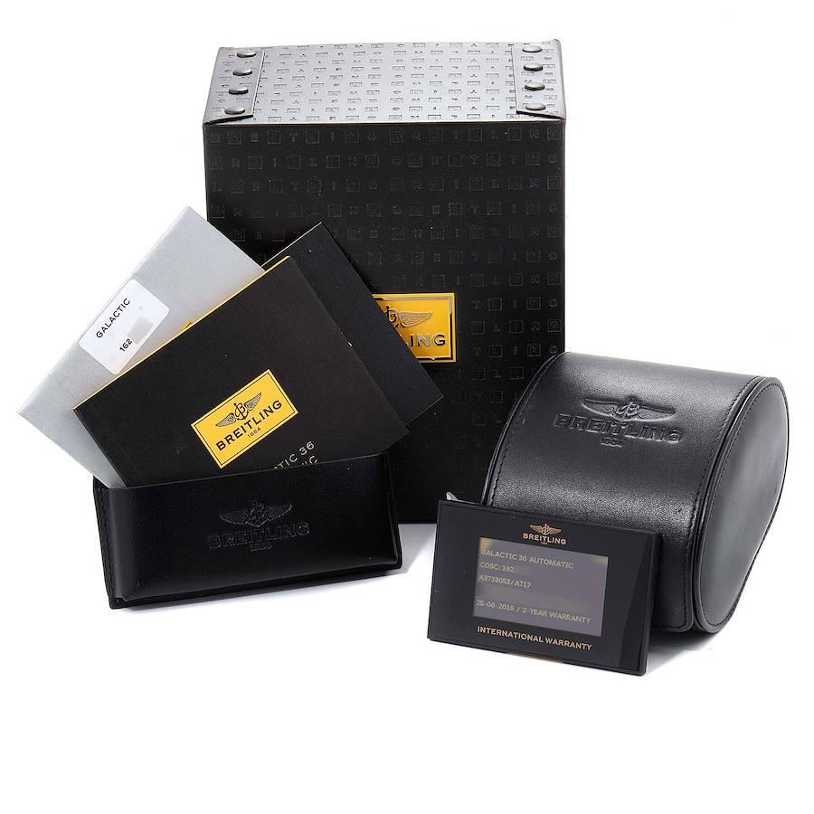 Breitling Galactic 36 Mother of Pearl Diamond Steel Ladies Watch A37330 Box Card For Sale 4